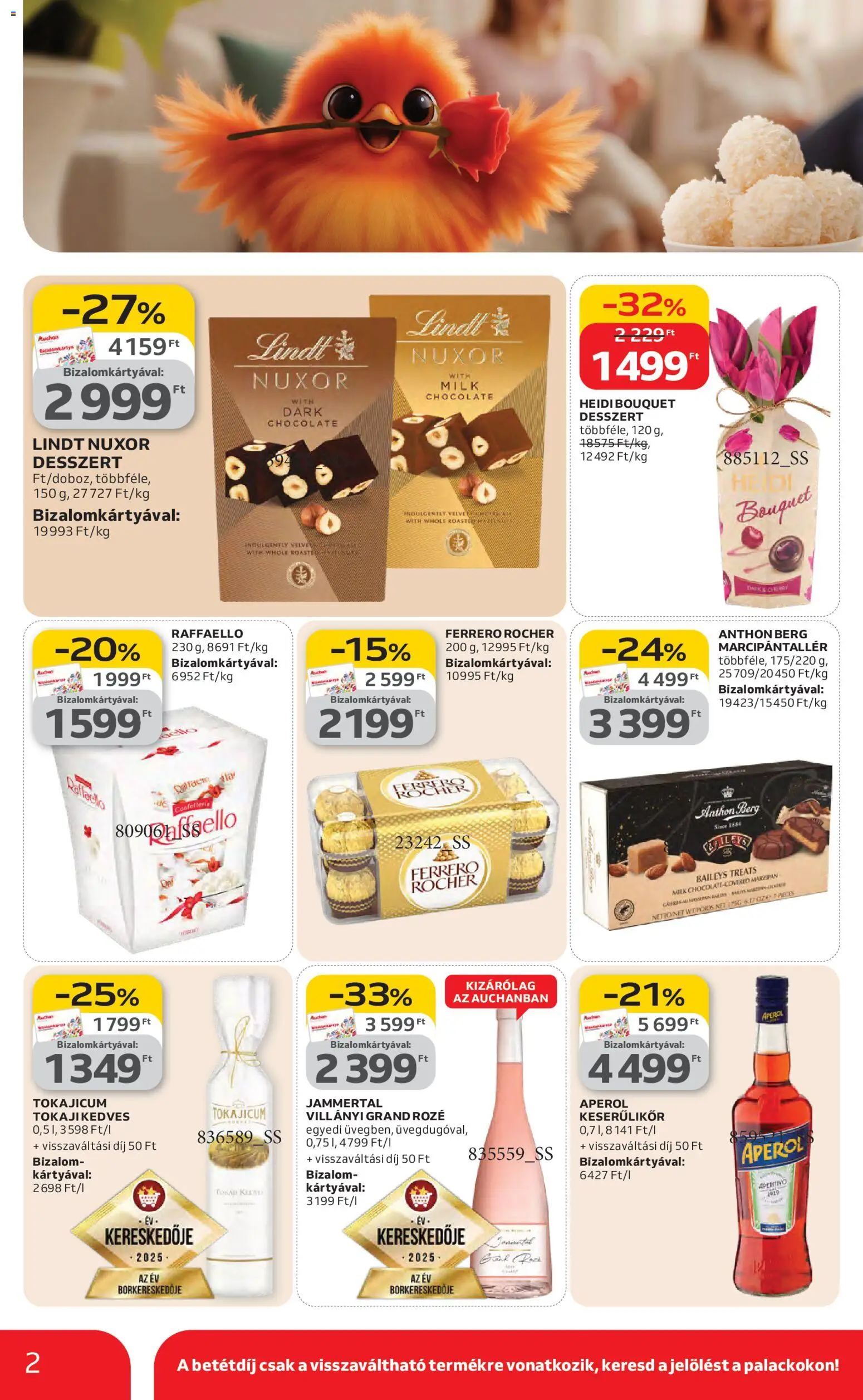 Auchan akciós ujság - amely érvényes a következő dátumtól: 26.02.2026 | Oldal: 2 | Termékek: Aperol, Raffaello, Ferrero rocher