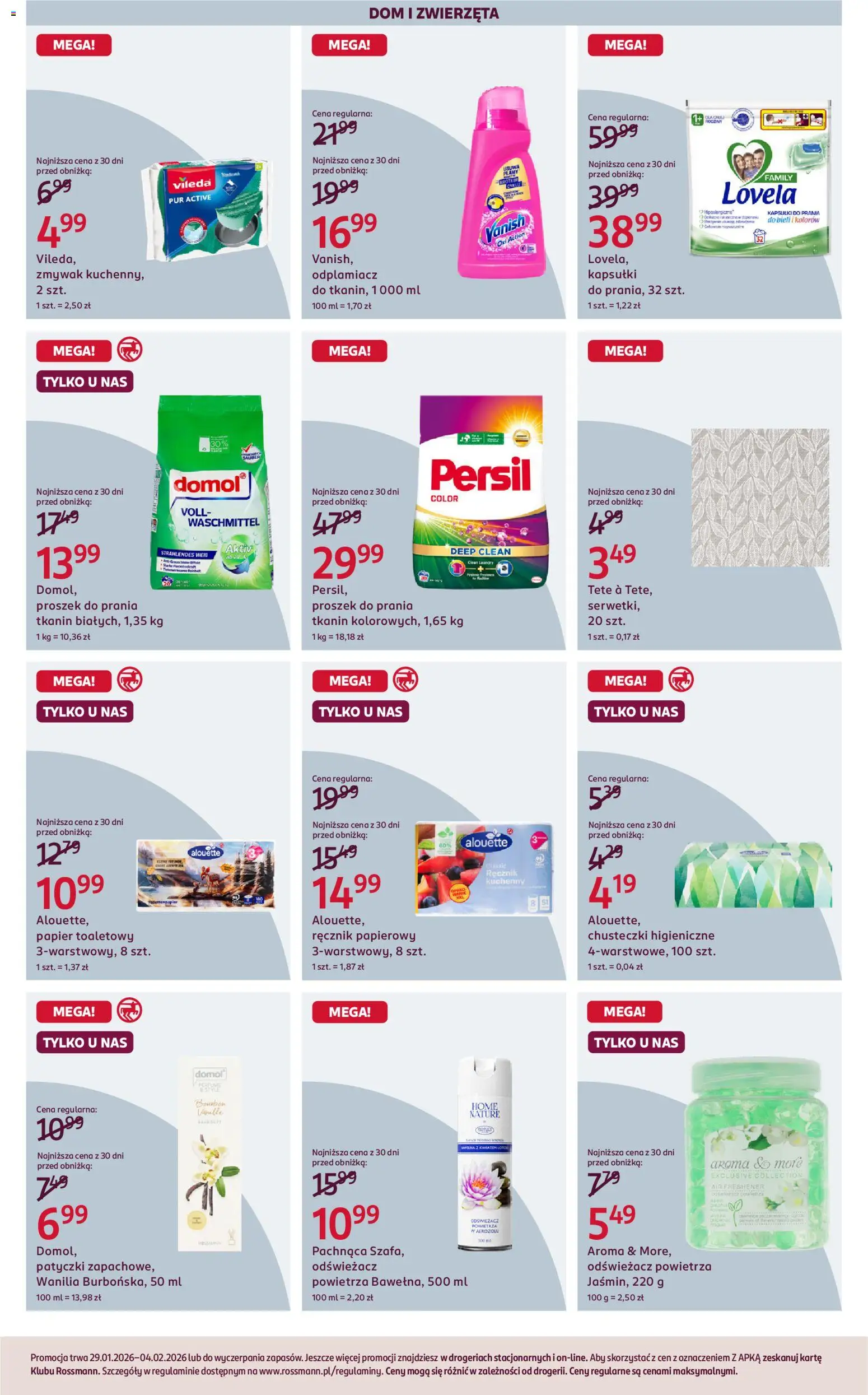 Rossmann Gazetka od 29.01.2026 | Strona: 4 | Produkty: Odświeżacz, Odświeżacz powietrza, Chusteczki higieniczne, Proszek do prania