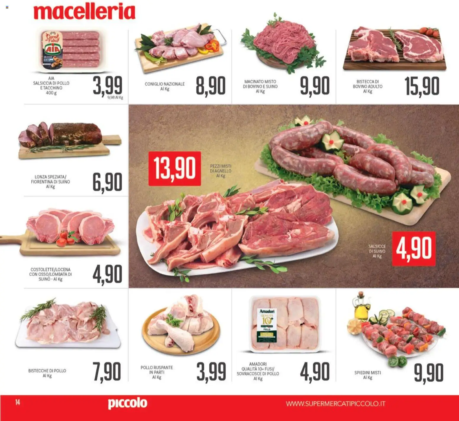 Volantino Piccolo del 26.03.2026 | Pagina: 14 | Prodotti: Pollo, Suino, Agnello, Spiedini