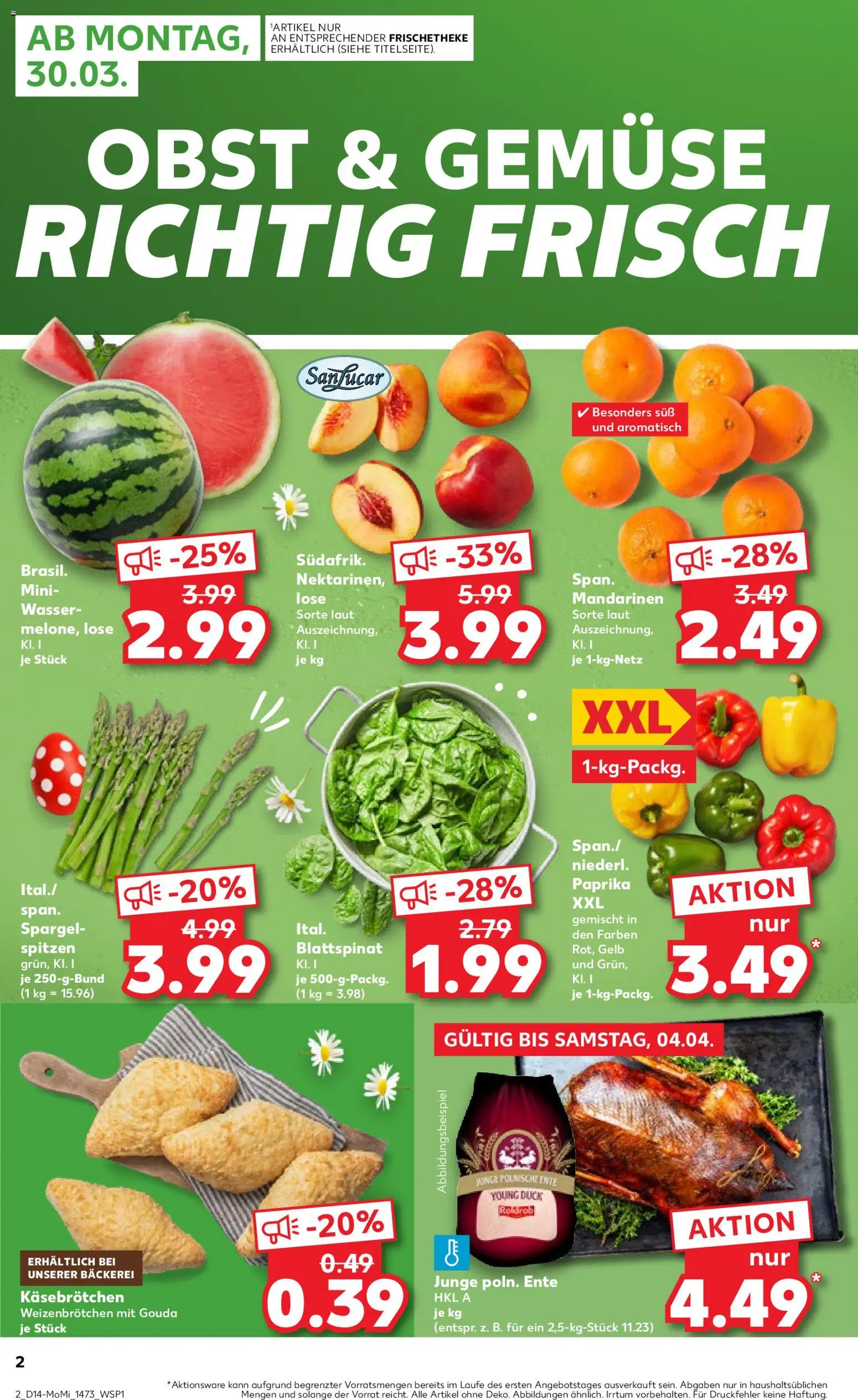 Kaufland Prospekt – gültig ab 30.03.2026 | Seite: 2 | Produkte: Gouda, Gemüse, Obst, Ente
