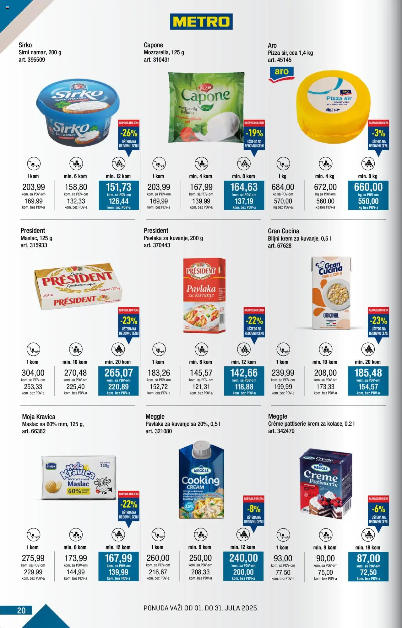Metro katalog - važi od 01.07.2025 | Strana: 20 | Proizvode: Maslac, Sir, Mozzarella, Pavlaka