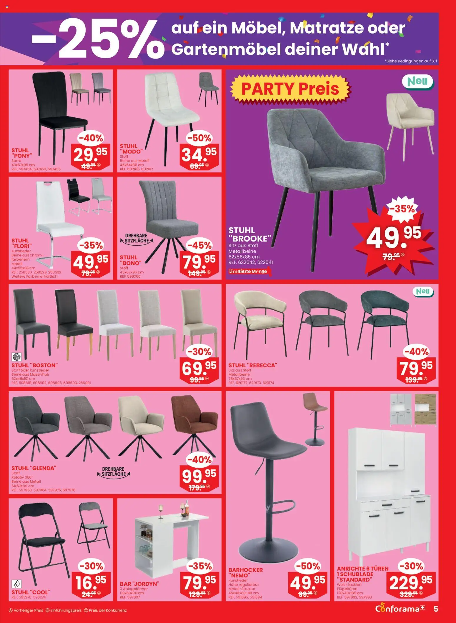 Conforama aktionen – gültig ab 25.03.2026 | Seite: 5 | Produkte: Matratze, Stuhl, Gartenmöbel, Barhocker