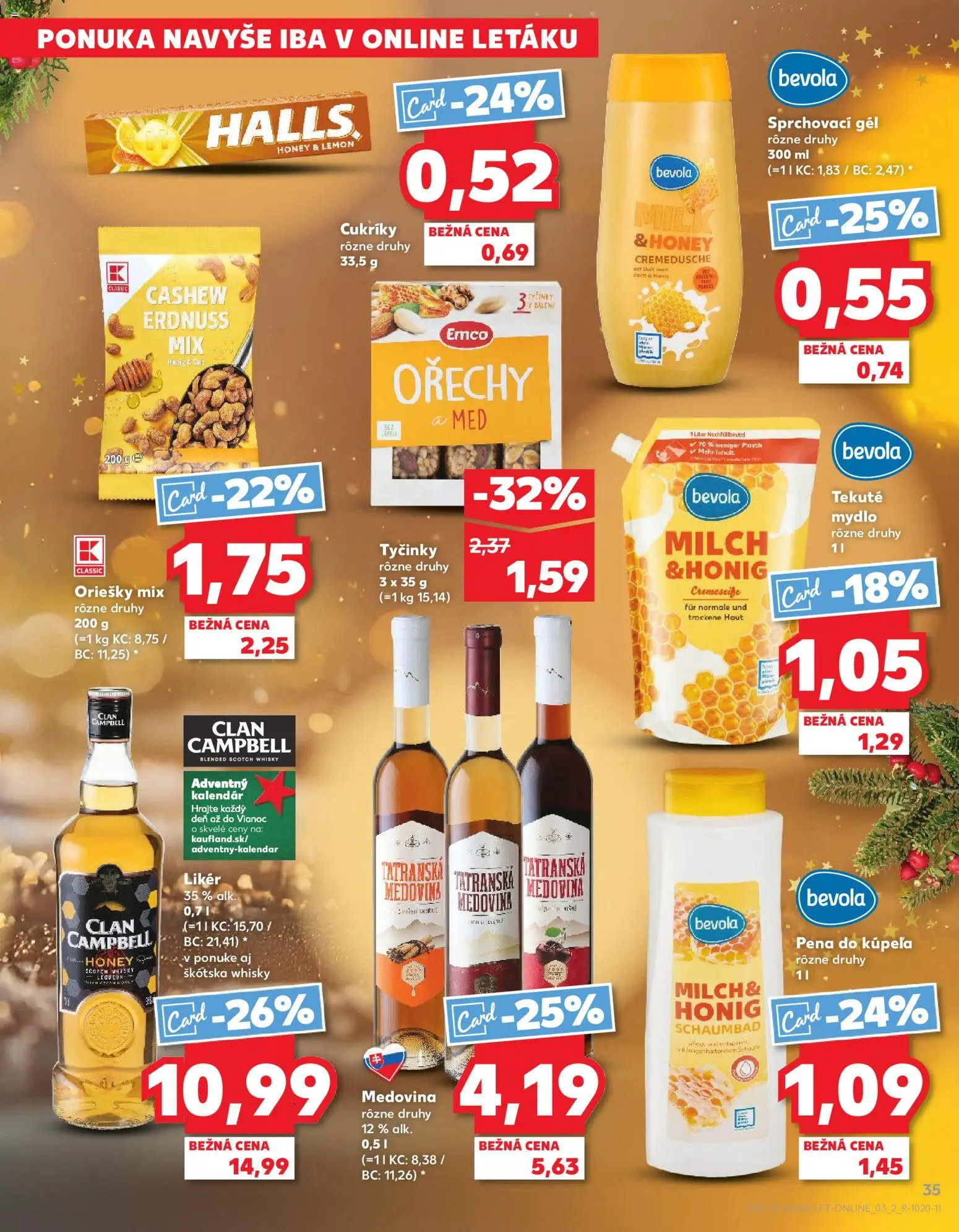 Nové Kaufland akcie – leták je platný od 11.12.2025 | Strana: 35 | Produkty: Mydlo, Orechy, Whisky, Med