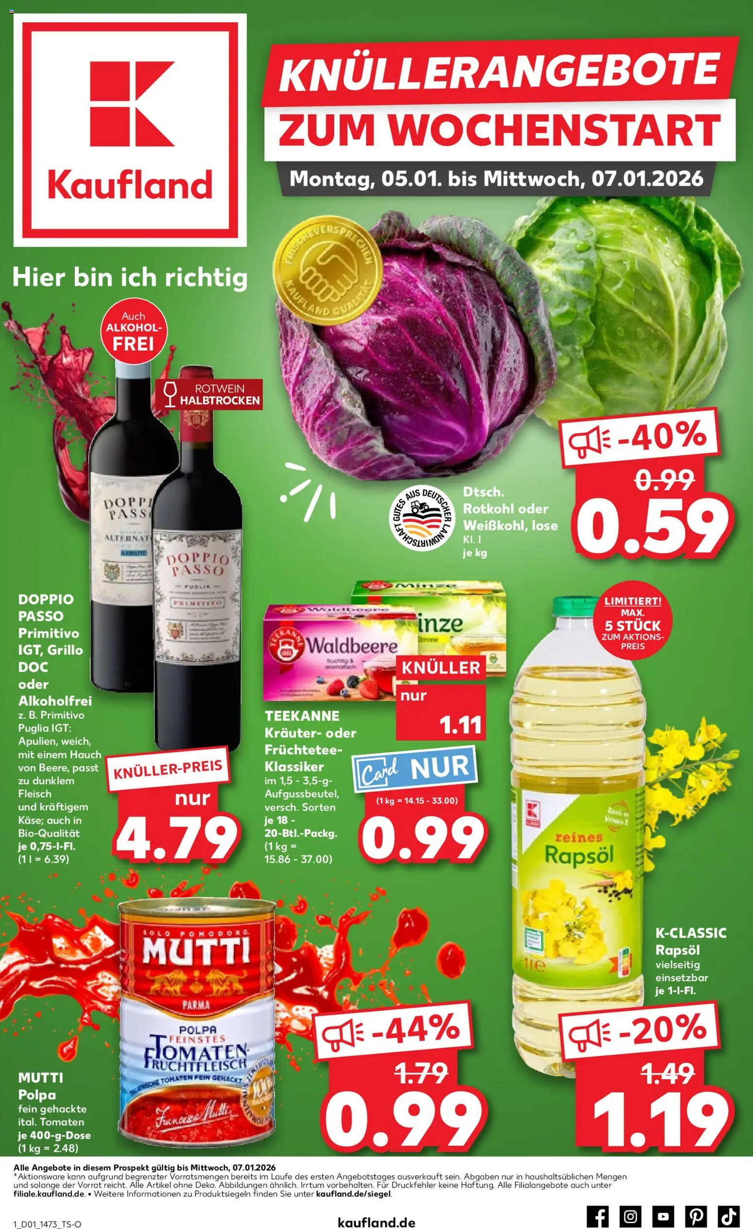 Kaufland prospekt Potsdam	 – gültig ab 04.01.2026 | Seite: 1 | Produkte: Rotwein, Tomaten, Teekanne, Fleisch
