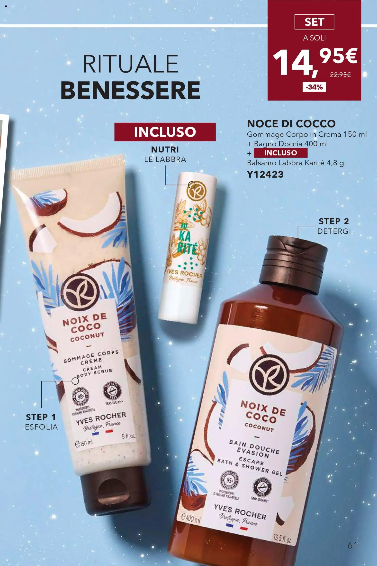 Volantino Yves Rocher del 29.11.2025 | Pagina: 61 | Prodotti: Scrub, Cocco, Bagno, Doccia