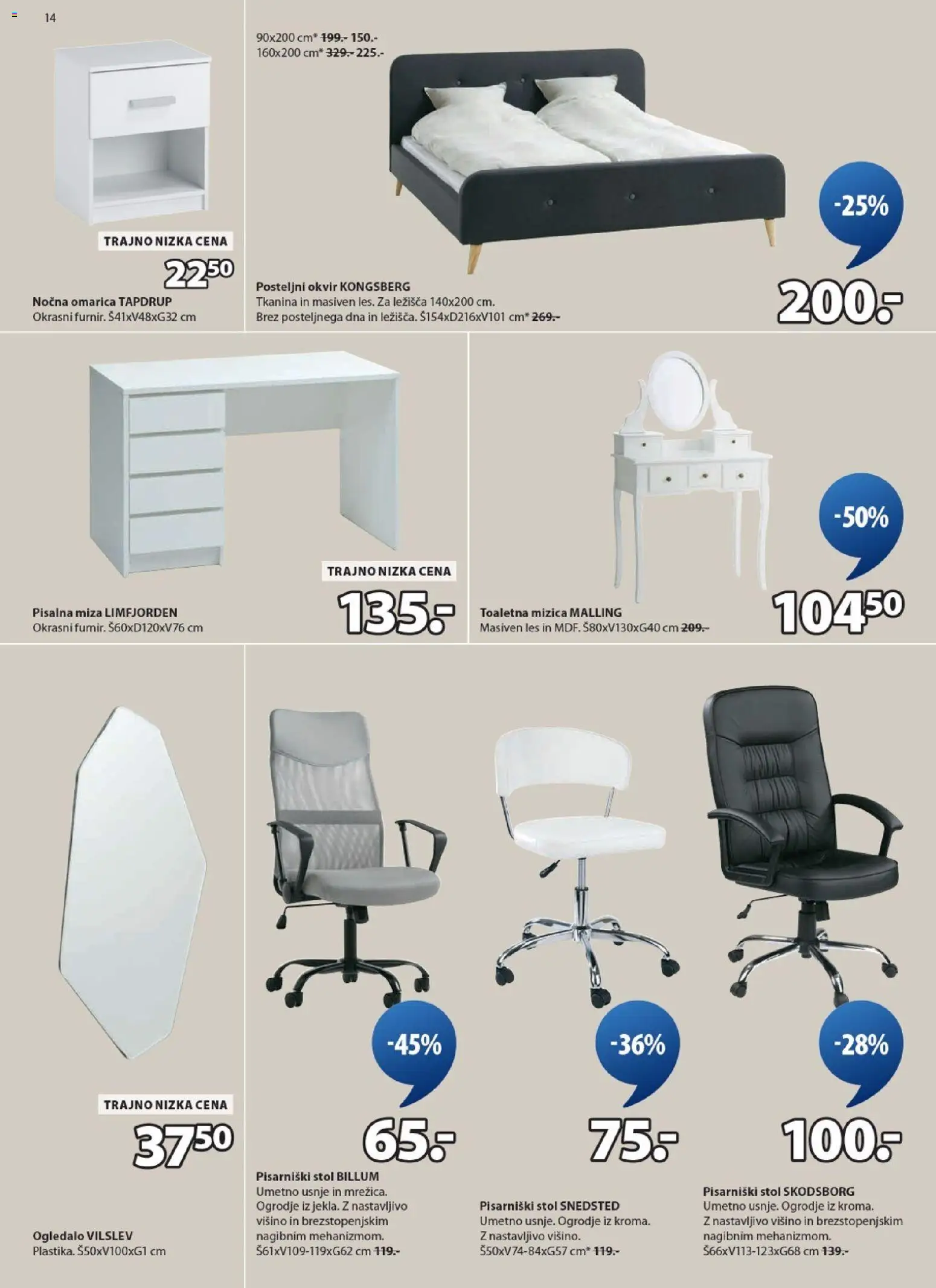 Novi JYSK katalog ponudbe – veljaven od 04.03.2026 | Stran: 14 | Izdelki: Mizica, Okvir, Posteljni okvir, Nocna omarica
