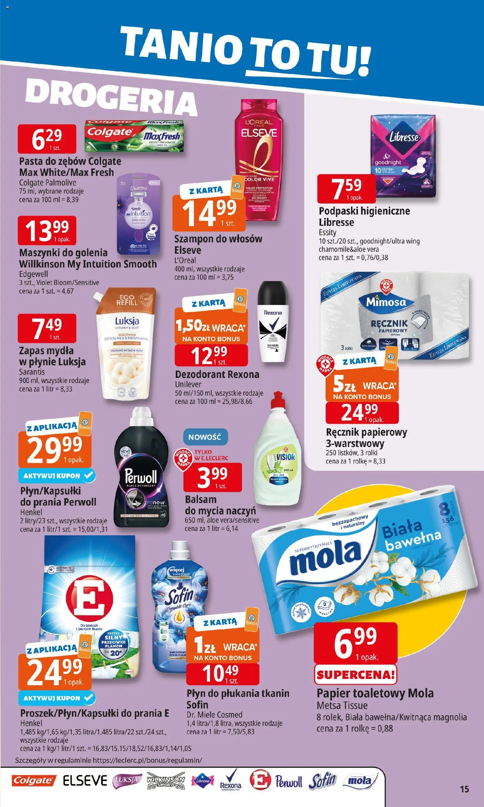 E.Leclerc Gazetka - Radom od 02.02.2026 | Strona: 15 | Produkty: Drogeria, Papier toaletowy, Rolki, Dezodorant