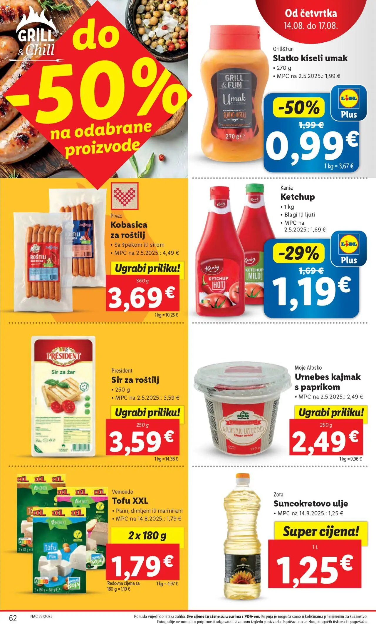 Lidl katalog | vrijedi od 11.08.2025 | Stranica: 62 | Proizvodi: Roštilj, Ulje, Umak, Kobasica