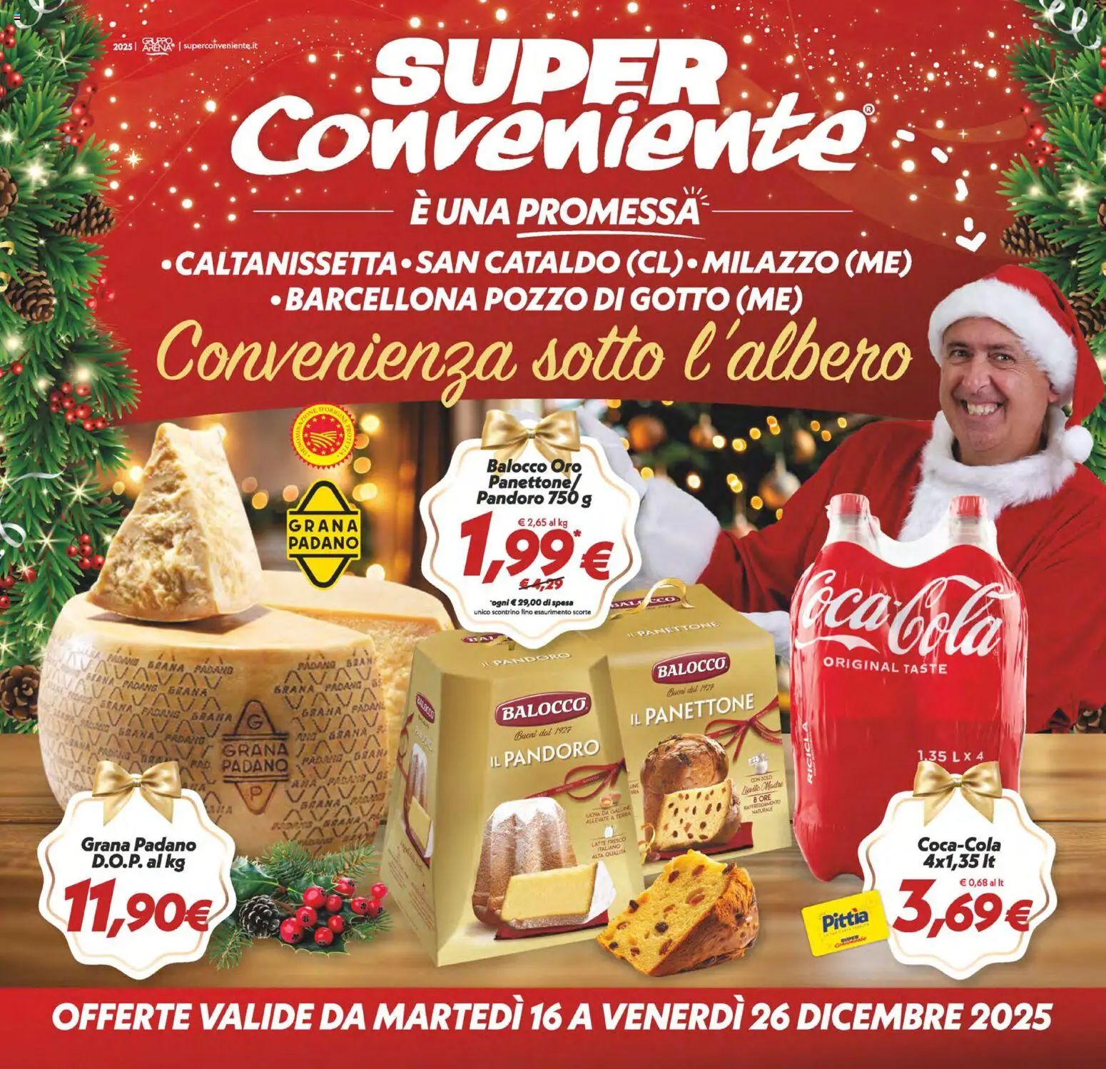 Volantino SuperConveniente del 16.12.2025 | Pagina: 1 | Prodotti: Latte, Pandoro, Panettone, Grana Padano