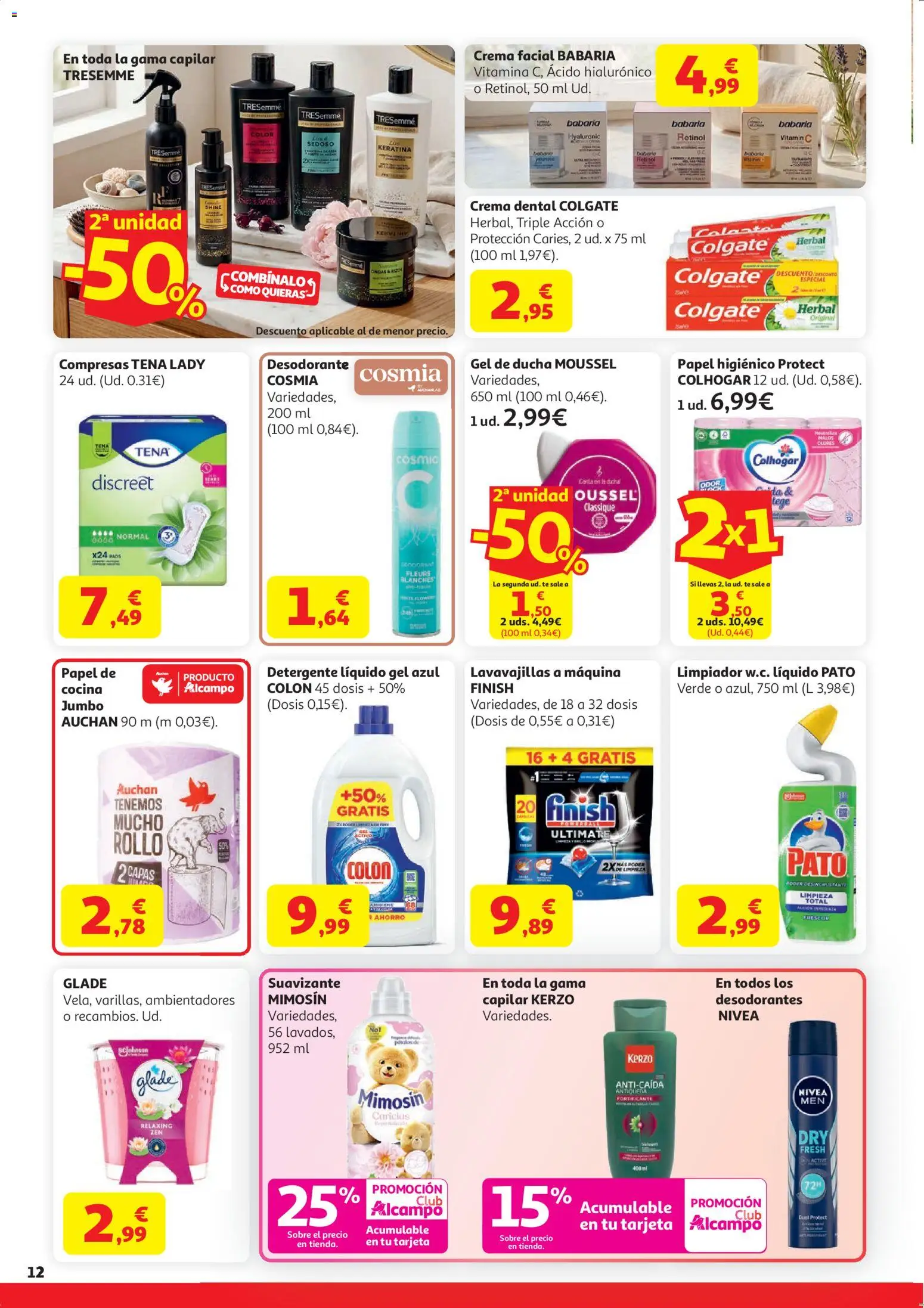 Alcampo Superstore Cat │ válido desde el 07.04.2026 | Página: 12 | Productos: Detergente, Papel higienico, Suavizante, Ducha