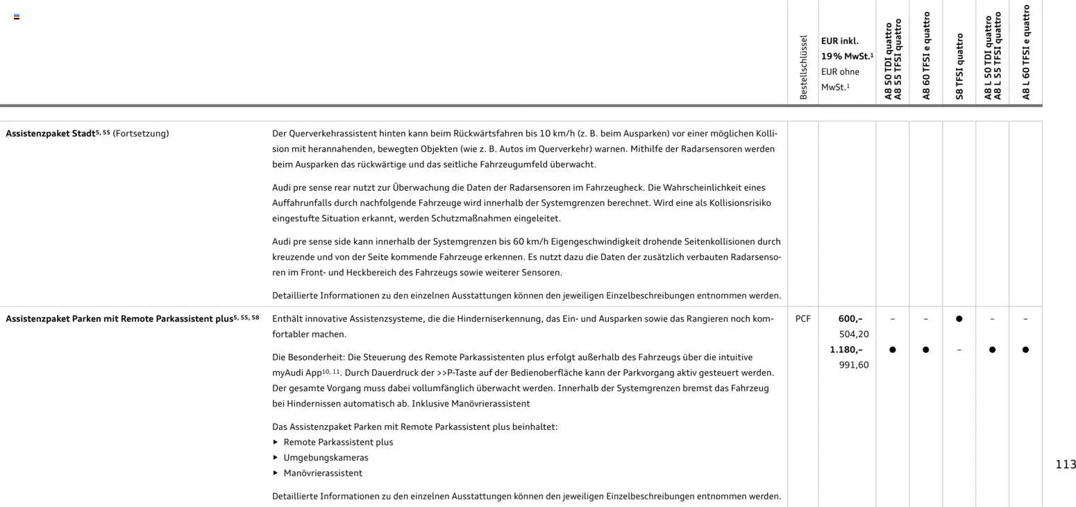 Audi A8 – gültig ab 28.10.2025 | Seite: 113