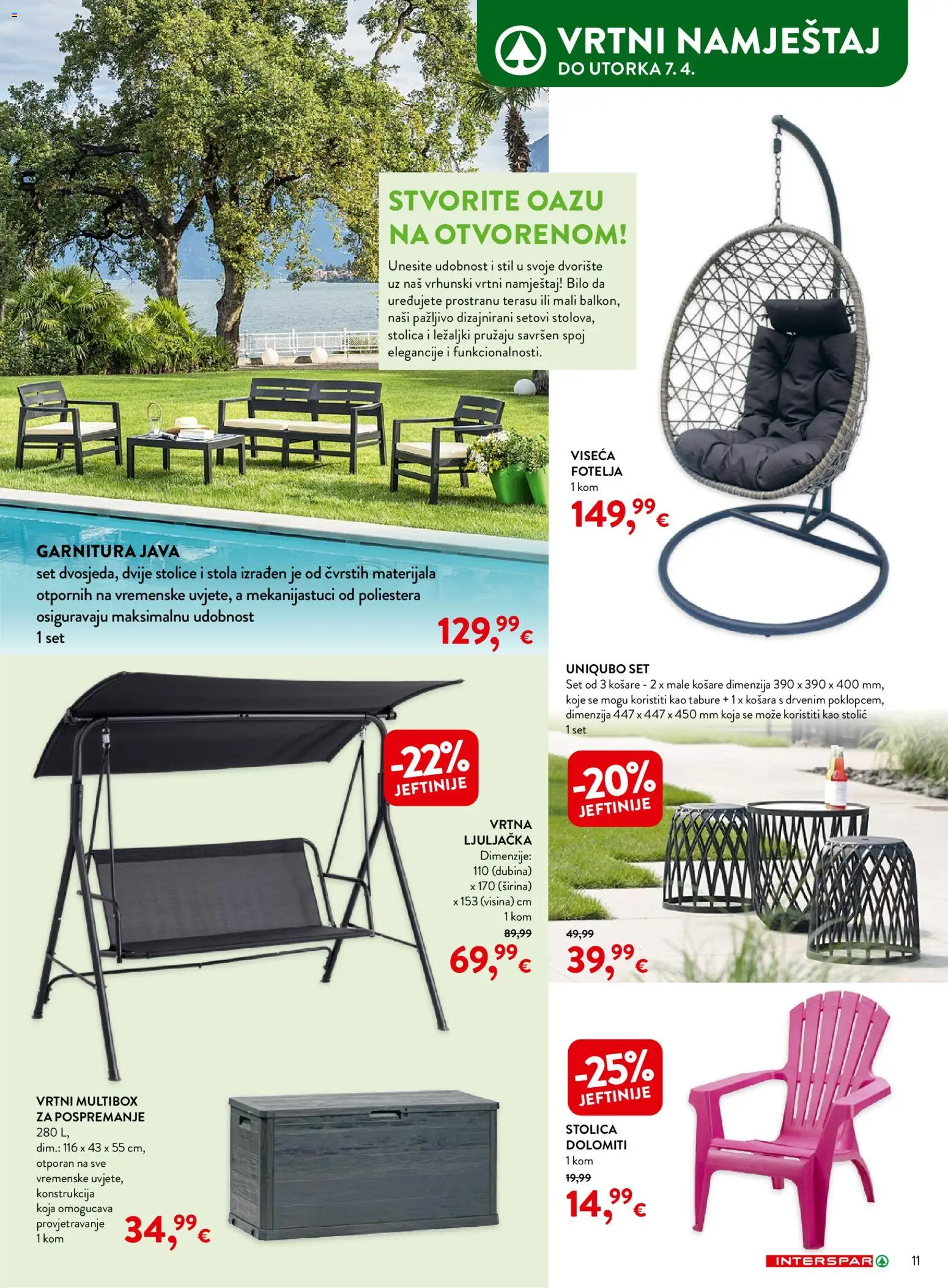 Interspar katalog | vrijedi od 04.03.2026 | Stranica: 11 | Proizvodi: Stolić, Stolica, Vrtni namještaj, Košara