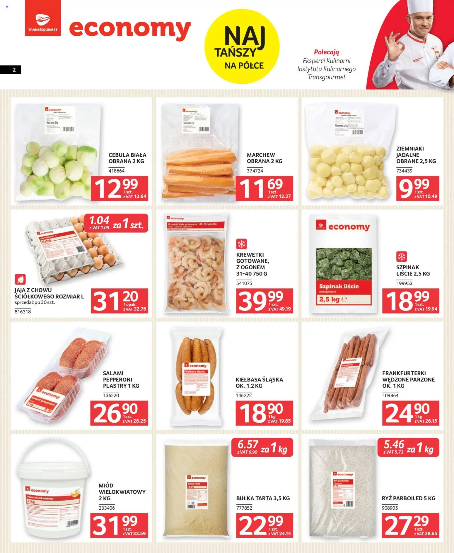 Selgros cash&carry Gazetka - Oferta dla gastronomii od 19.02.2026 | Strona: 2 | Produkty: Kiełbasa, Krewetki, Szpinak, Ziemniaki