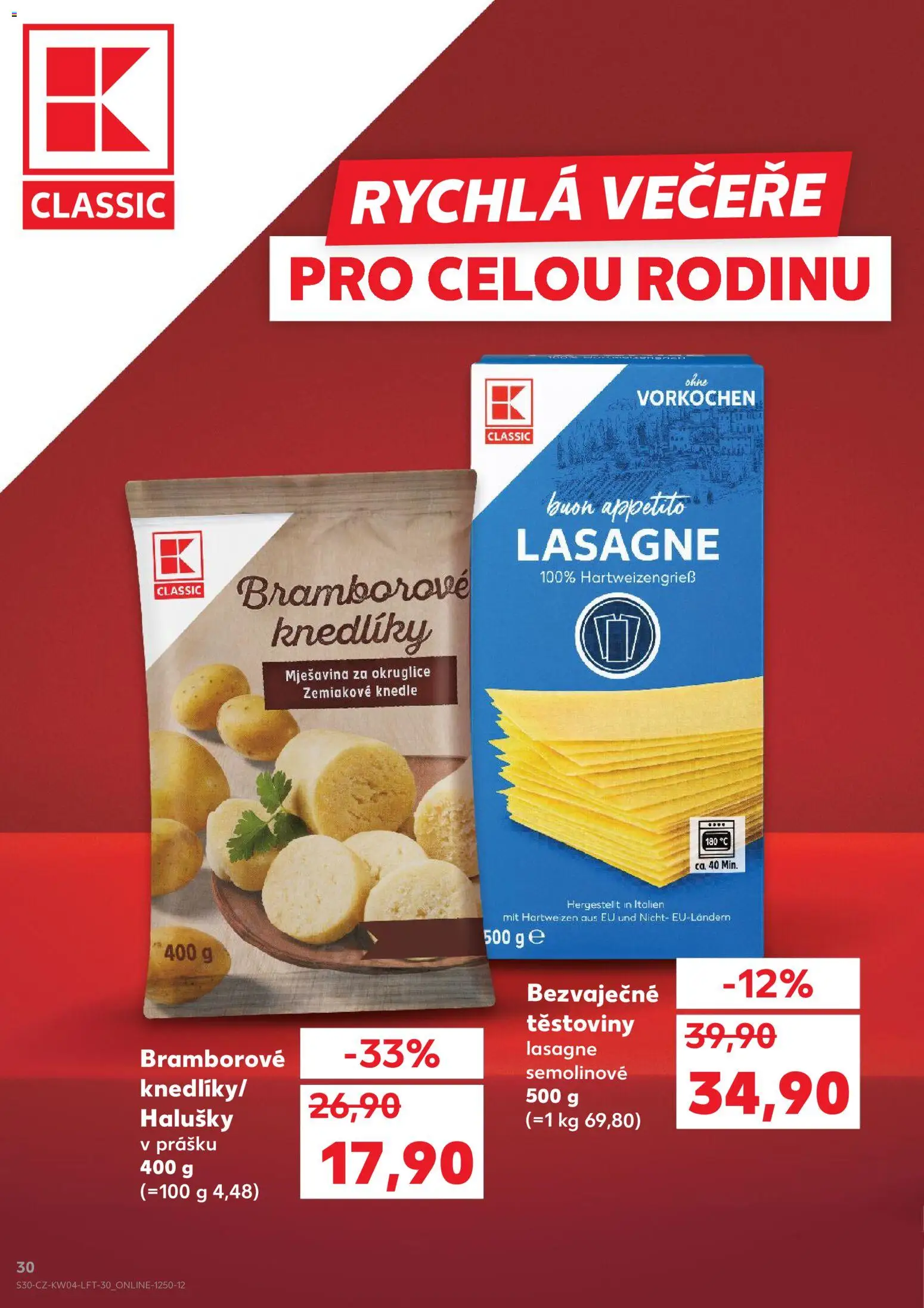 Kaufland leták - Praha 8 od 21.01.2026 | Strana: 30 | Produkty: Těstoviny, Lasagne, Halušky