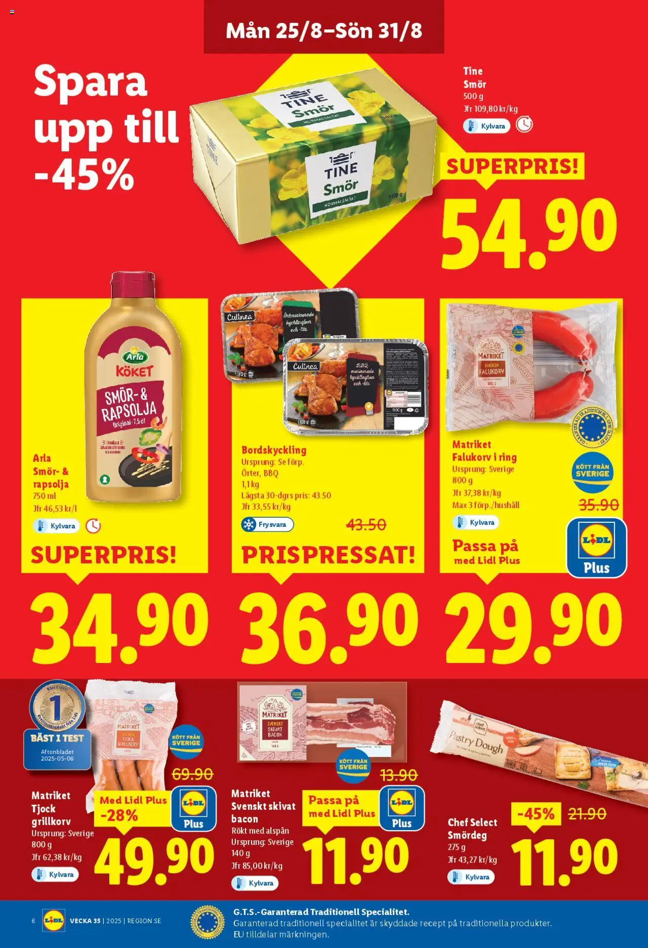 Lidl reklamblad aktuell från 25.08.2025 | Sida: 6 | Produkter: Falukorv, Ring, Smör, Rapsolja