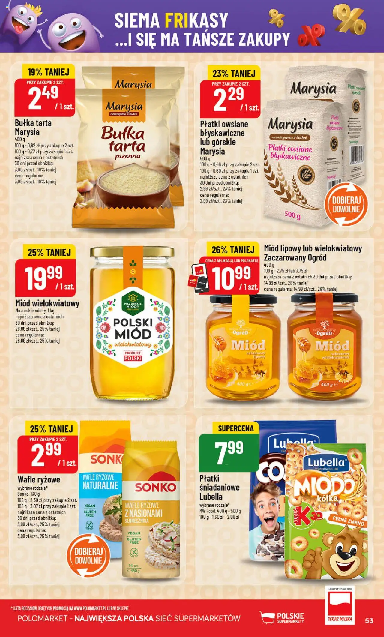 POLOmarket Gazetka od 15.10.2025 | Strona: 53 | Produkty: Miód, Bułka tarta, Wafle ryżowe, Bułka