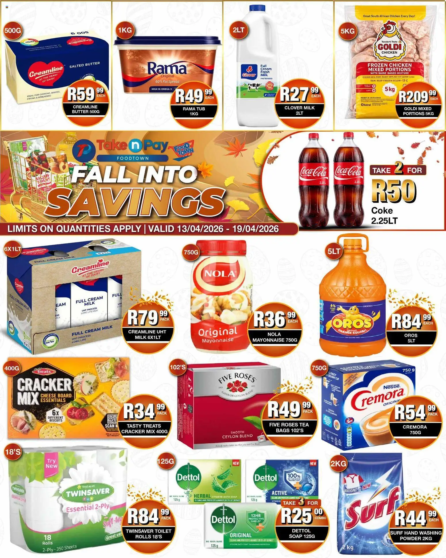New Take n Pay catalogue – valid from 13.04.2026 | Page: 1 | Products: Milk, Butter, Cheese, Biscuits