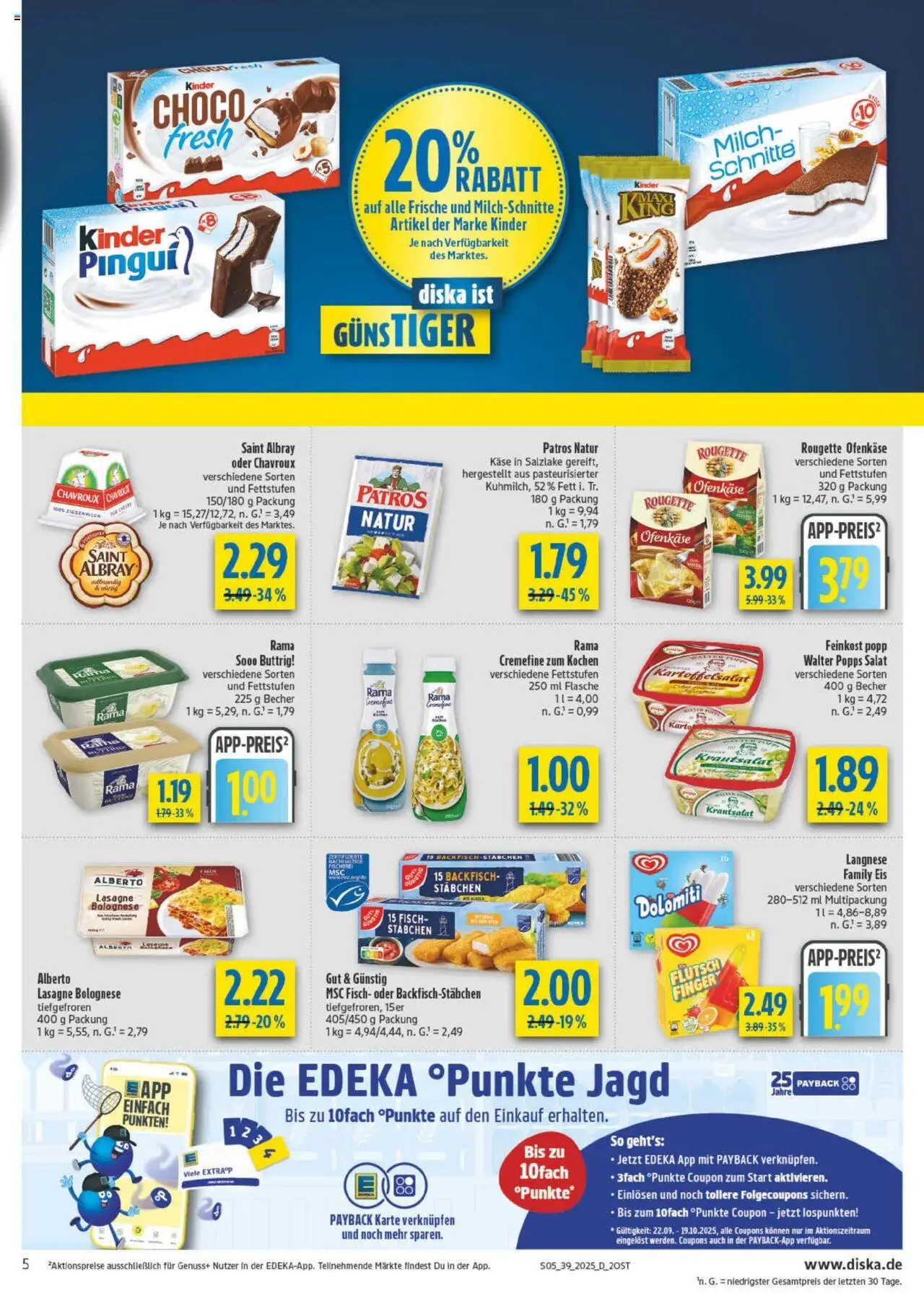 Diska - diska Angebote Sachsen-Thüringen KW39 – gültig ab 22.09.2025 | Seite: 5 | Produkte: Langnese, Käse, Rougette ofenkase, Eis