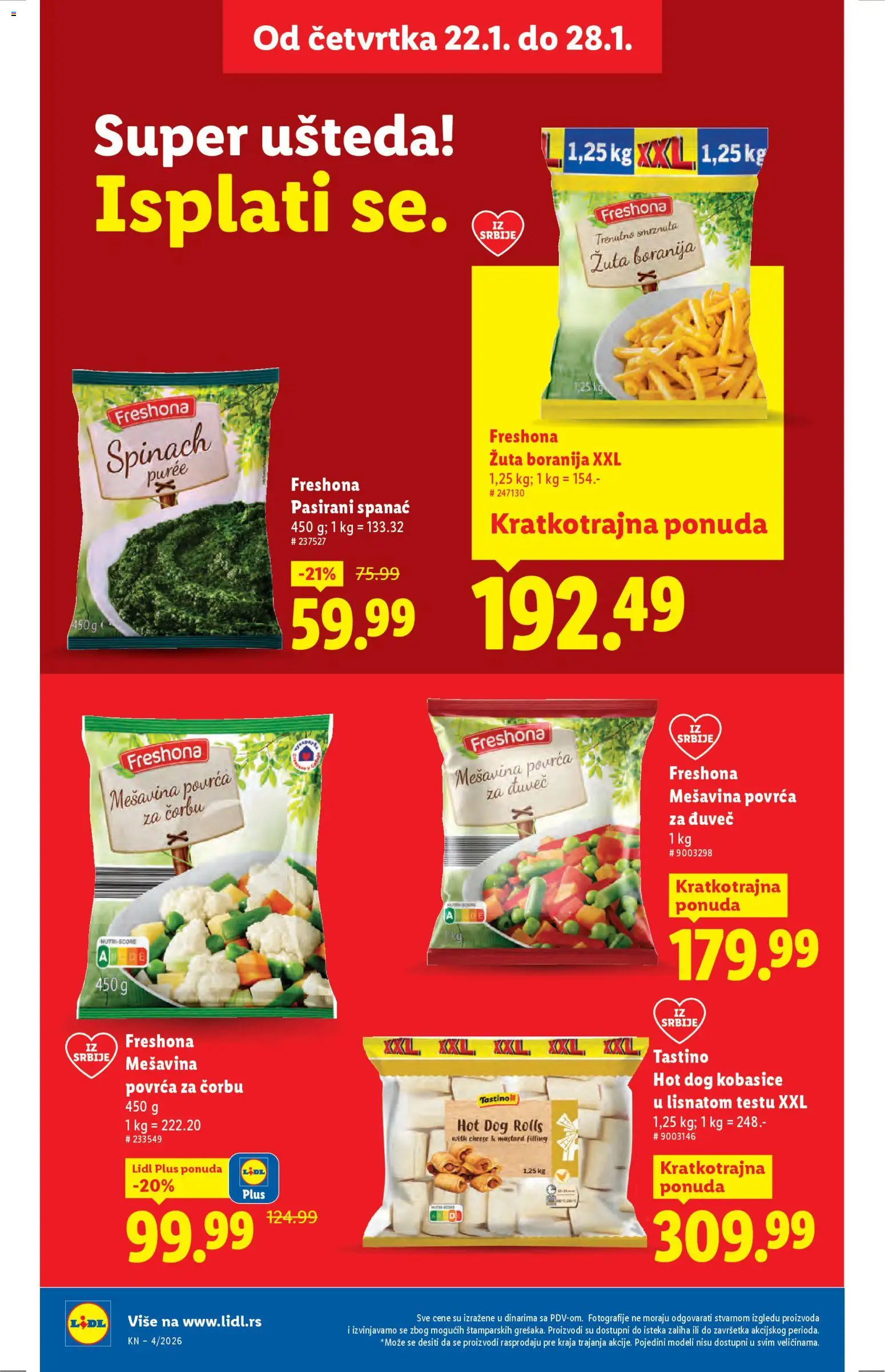 Lidl katalog - važi od 22.01.2026 | Strana: 20 | Proizvode: Spanać, Boranija, Hot dog