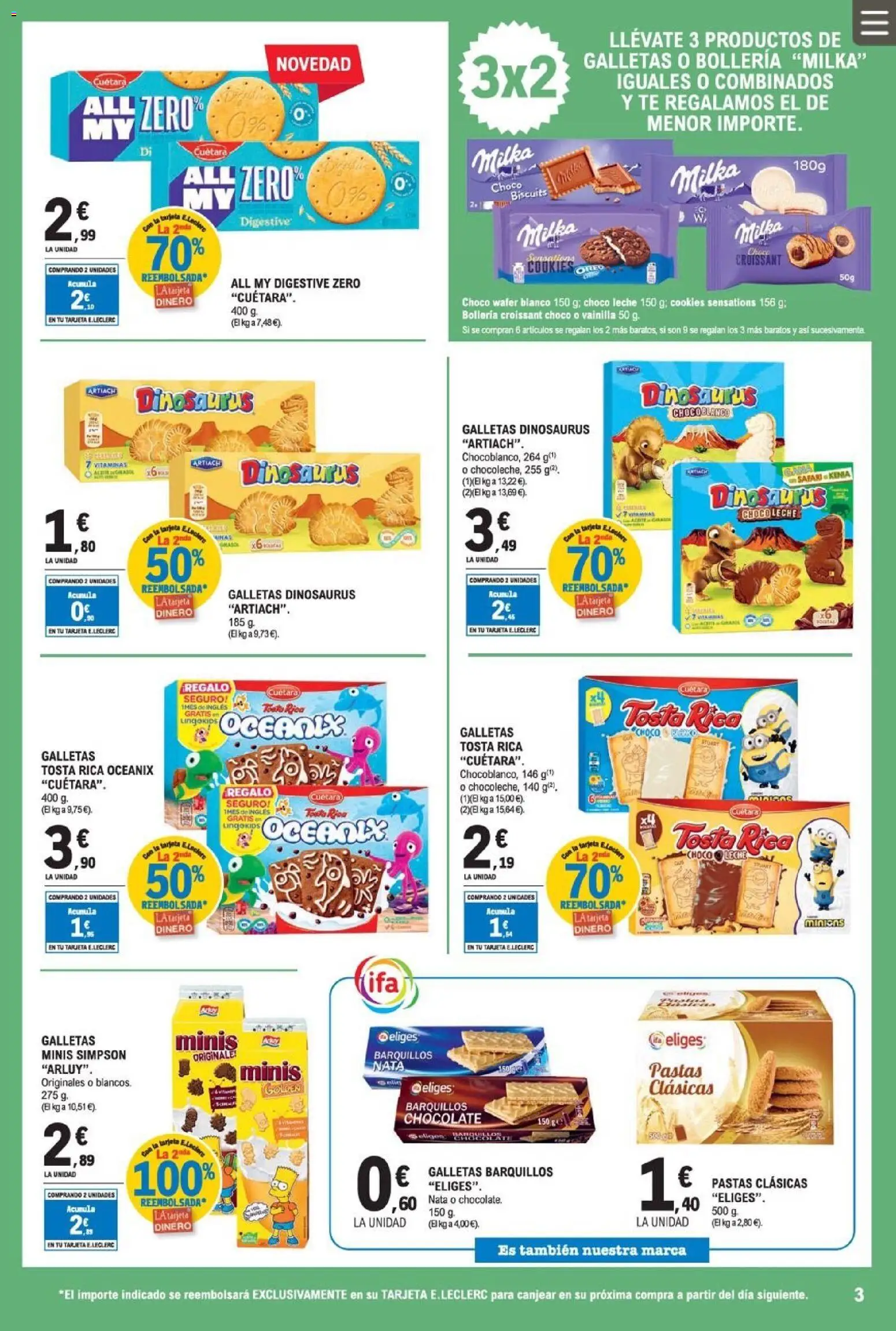 E.Leclerc folleto │ válido desde el 08.04.2026 | Página: 3 | Productos: Leche, Chocolate, Croissant, Té
