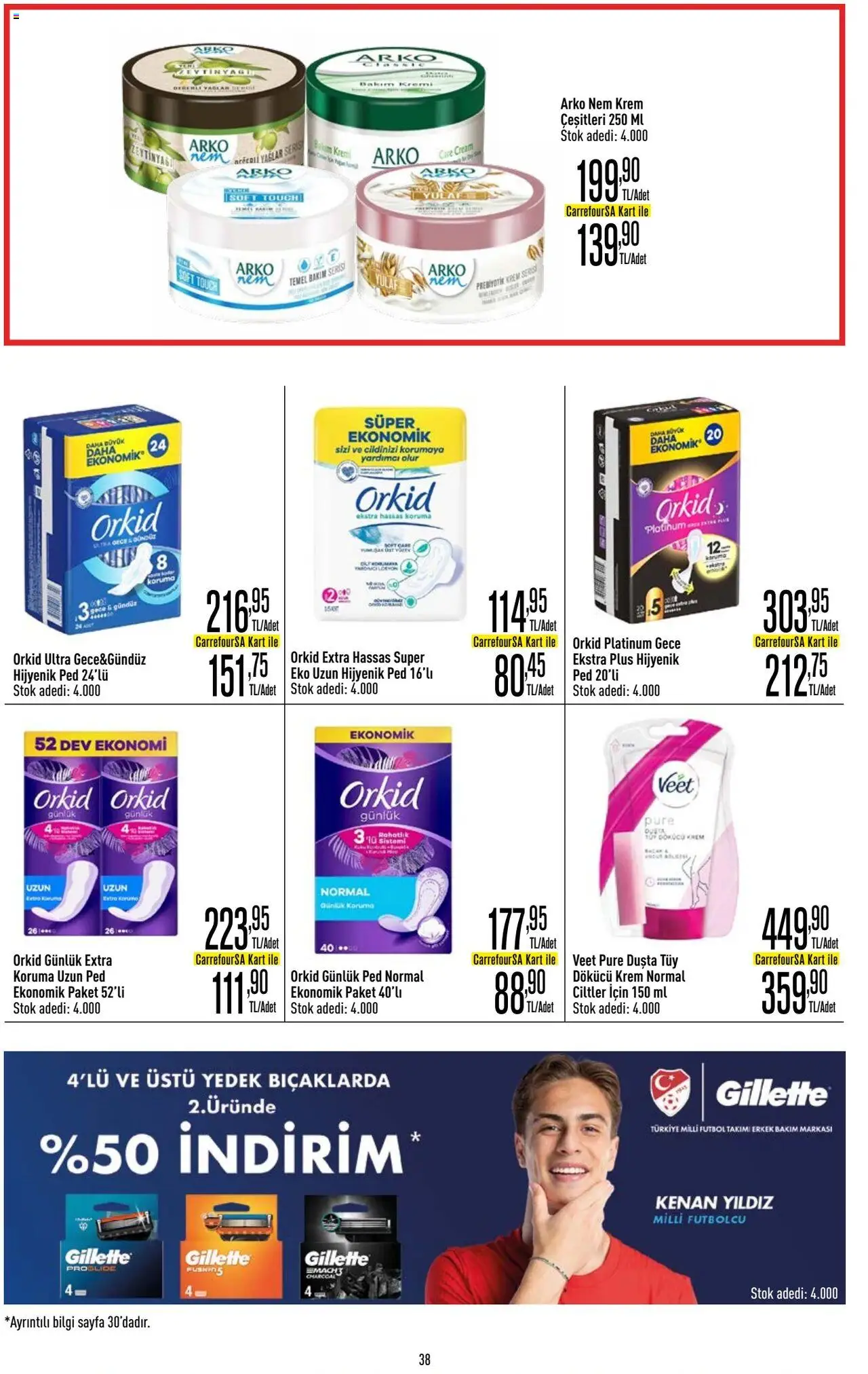 CarrefourSA Katalog - 09.10.2025 tarihinden itibaren geçerlidir | Sayfa: 38 | Ürünler: Hijyenik ped, Krem, Tüy dökücü krem