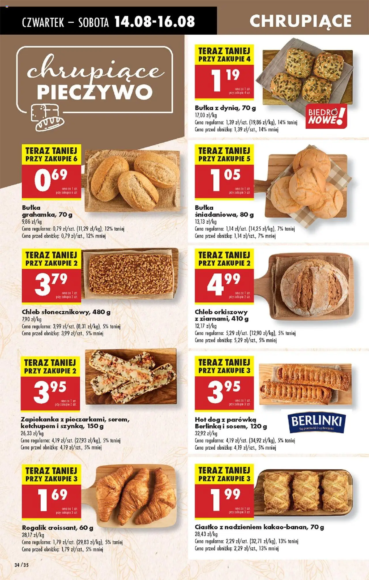Biedronka gazetka - Oferta w tym tygodniu od 14.08.2025 | Strona: 40 | Produkty: Hot dog z parówką berlinką i sosem, Parówki, Szynka, Chleb