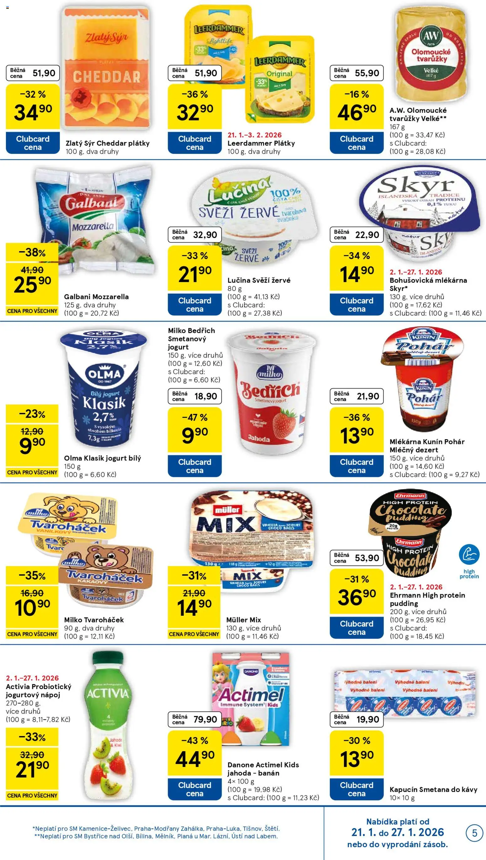 Tesco leták - Supermarket od 21.01.2026 | Strana: 5 | Produkty: Smetanový jogurt, Tvarůžky, Bílý jogurt, Protein