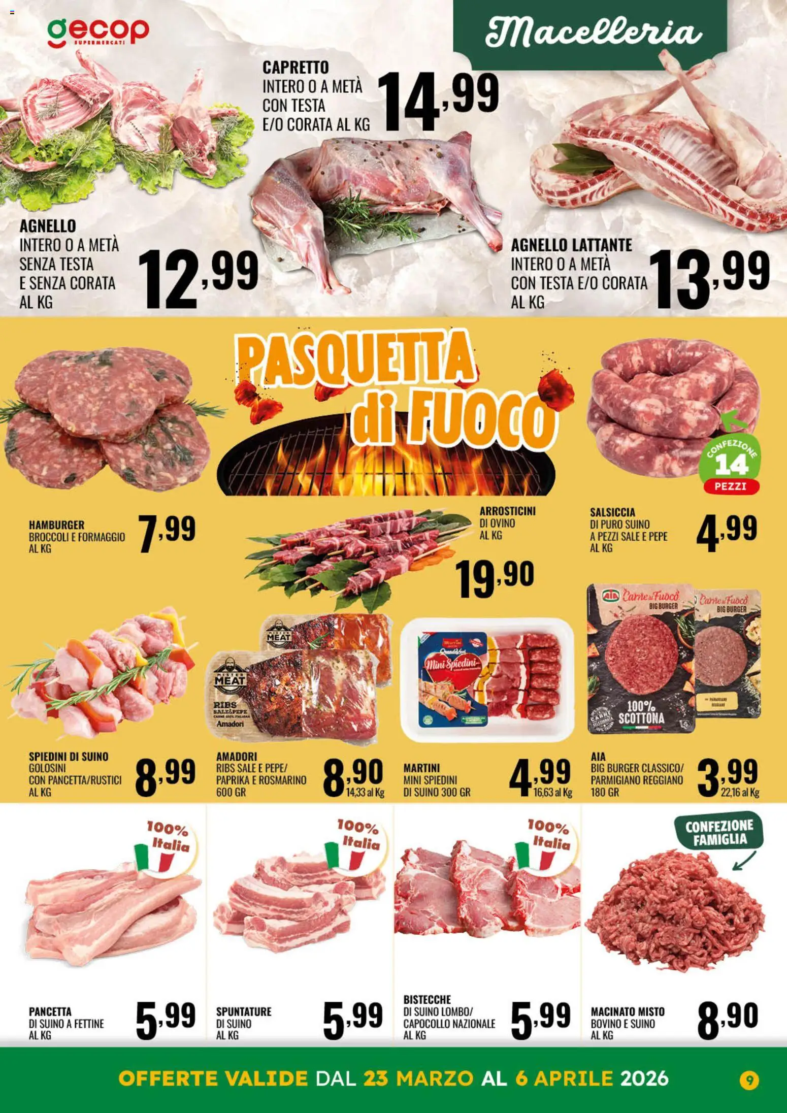 Volantino GECOP del 23.03.2026 | Pagina: 9 | Prodotti: Bovino, Suino, Broccoli, Parmigiano