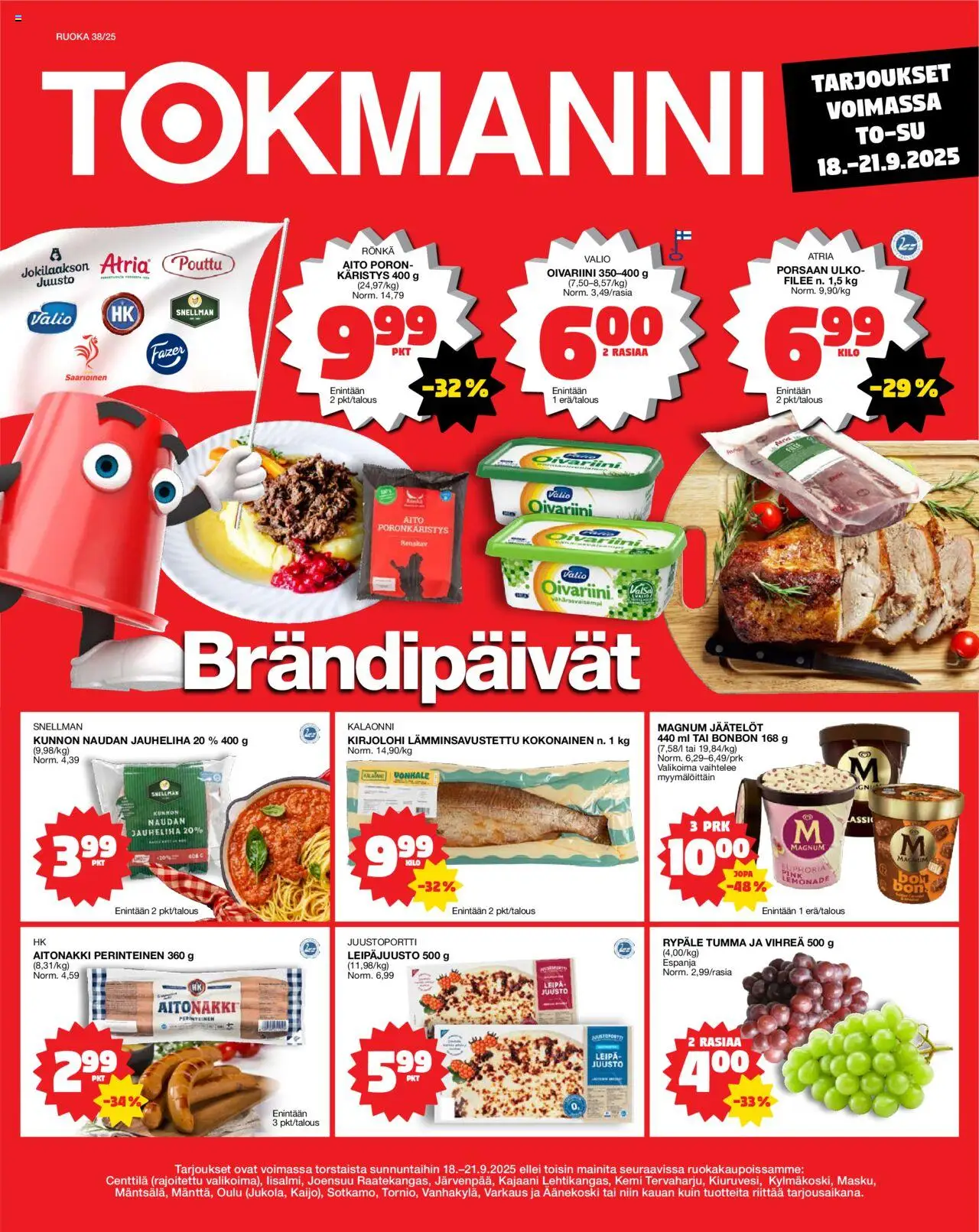 Tokmanni Ruokatarjoukset – voimassa 18.09.2025 alkaen | Sivu: 1 | Tuotteet: Kirjolohi, Kokonainen, Jauheliha, Leipä
