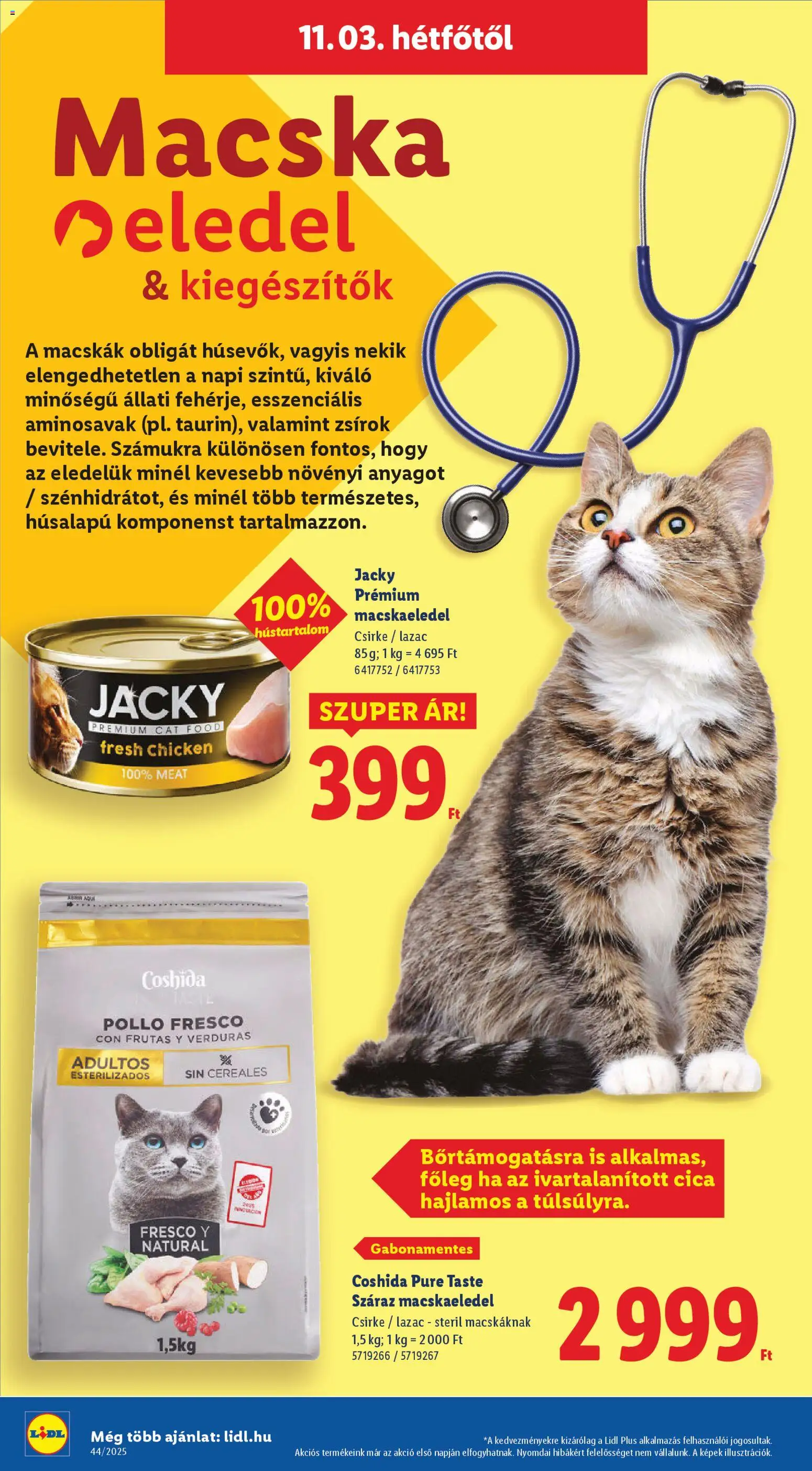 Lidl akciós ujság - amely érvényes a következő dátumtól: 30.10.2025 | Oldal: 46 | Termékek: Macskaeledel, Lazac