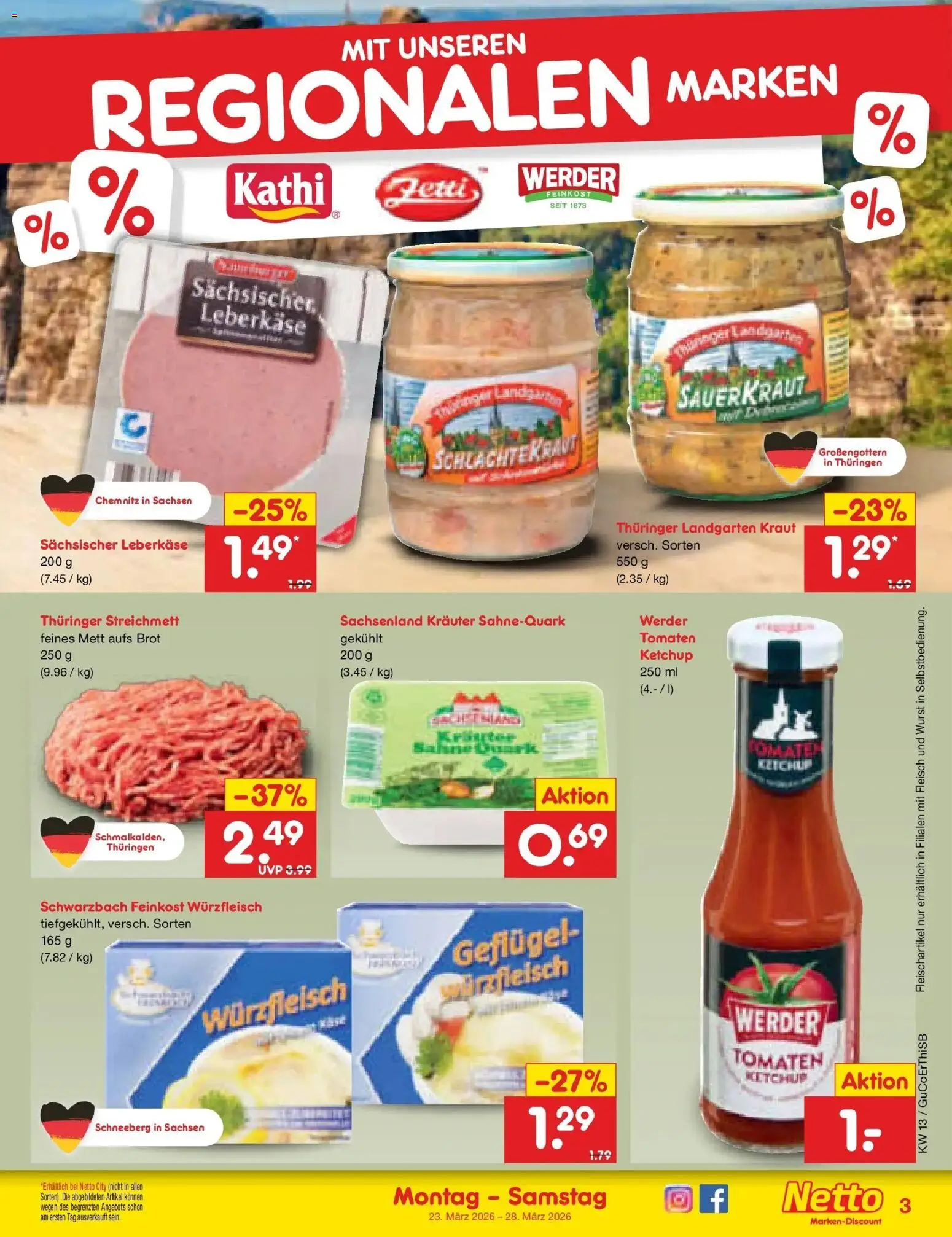 Netto Marken-Discount Prospekt Machern	 – gültig ab 23.03.2026 | Seite: 29 | Produkte: Wurst, Kraut, Ketchup, Leberkase