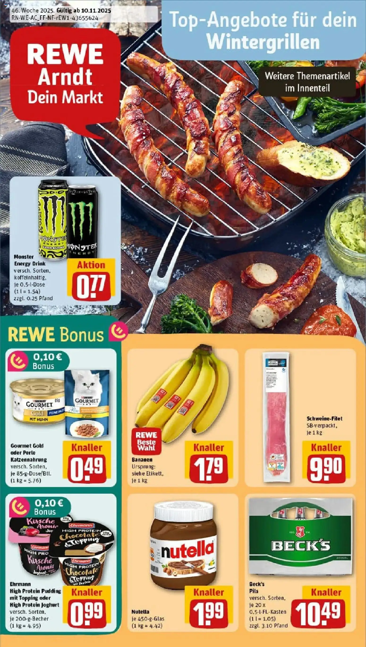 Rewe prospekt Wegberg / Arsbeck	 – gültig ab 10.11.2025 | Seite: 1 | Produkte: High protein pudding, Pils, Bananen, Pudding