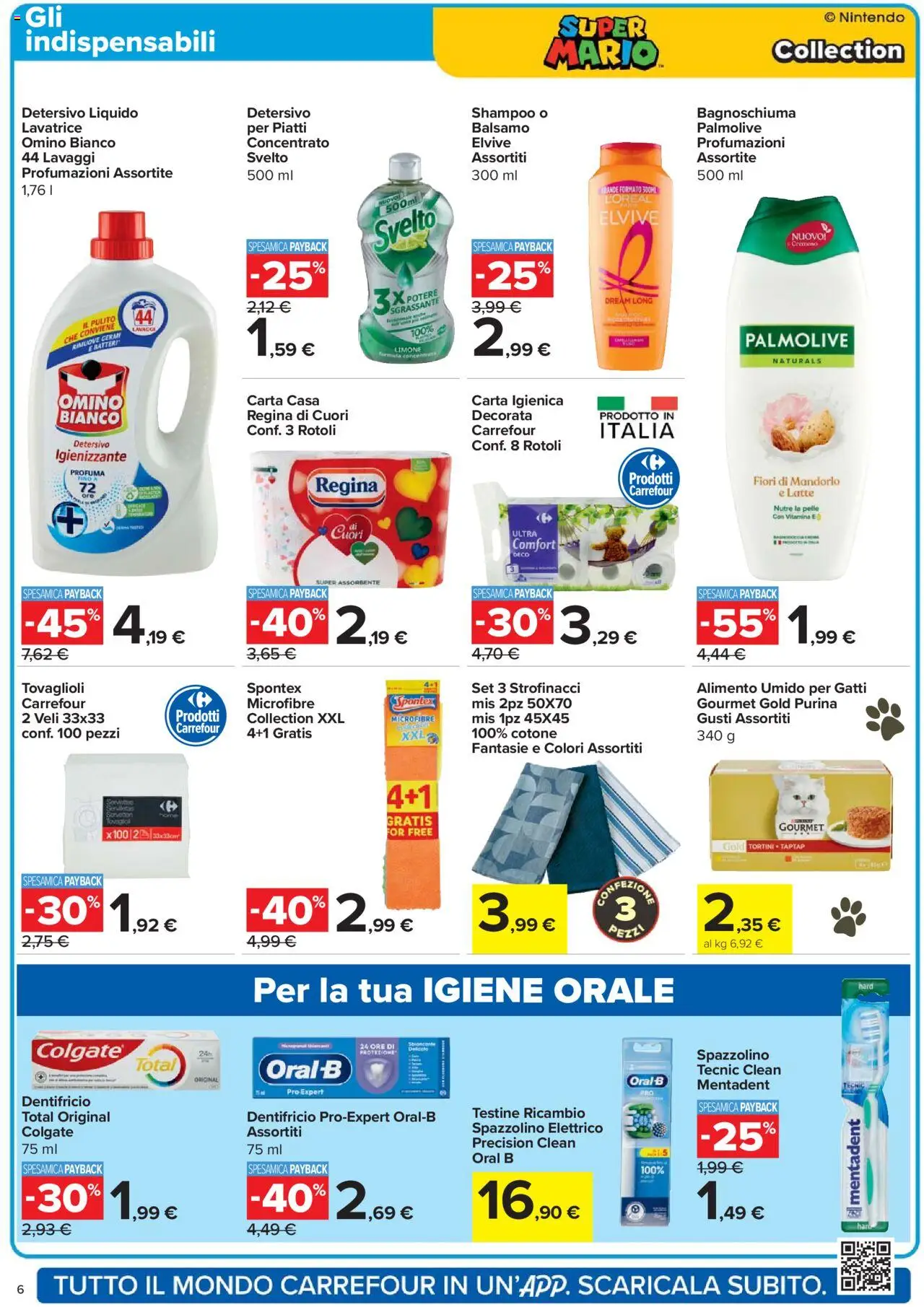 Volantino Carrefour del 02.10.2025 | Pagina: 6 | Prodotti: Shampoo, Carta igienica, Bagnoschiuma, Latte