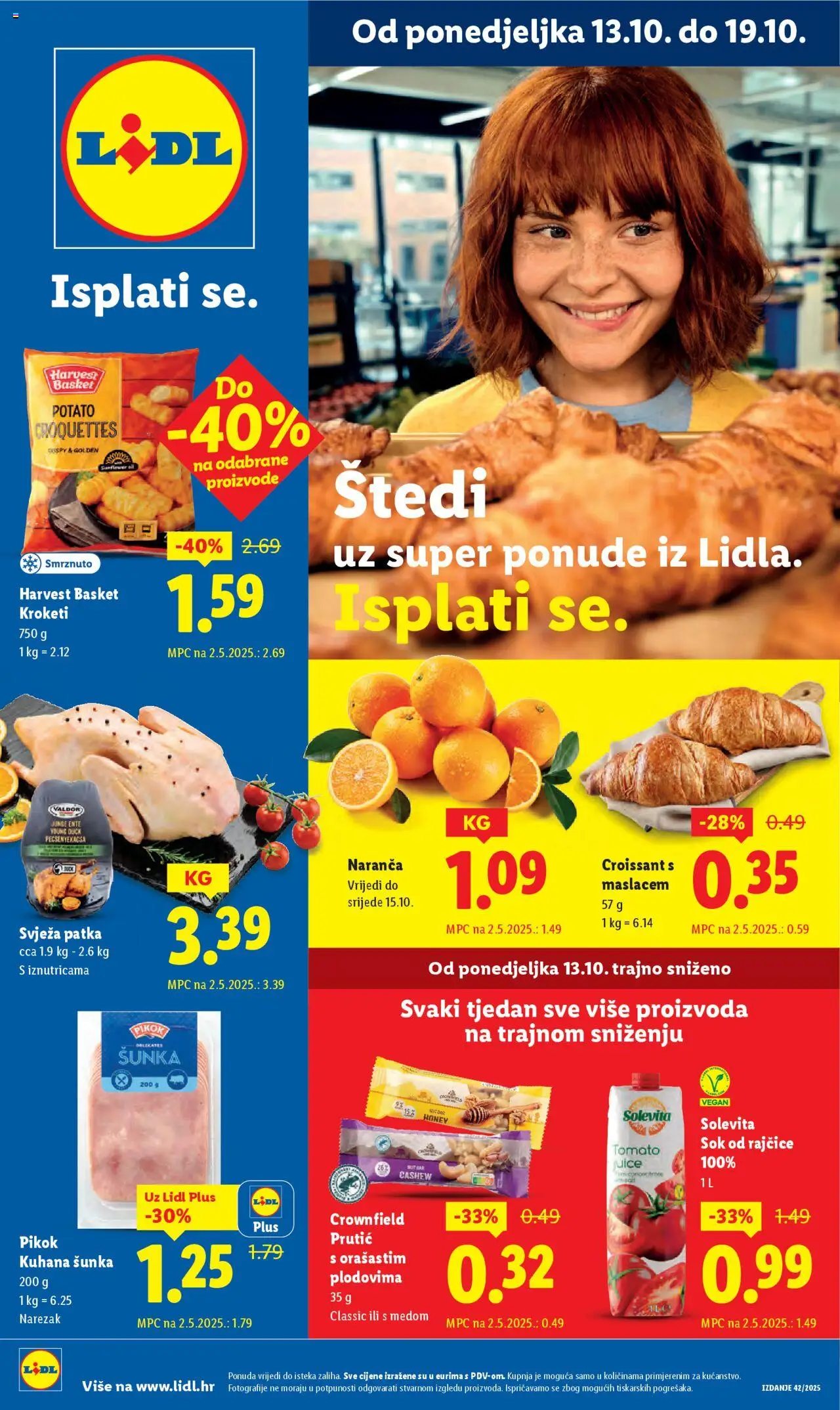 Lidl katalog | vrijedi od 13.10.2025 | Stranica: 1 | Proizvodi: Šunka, Sok, Rajčice, Narezak