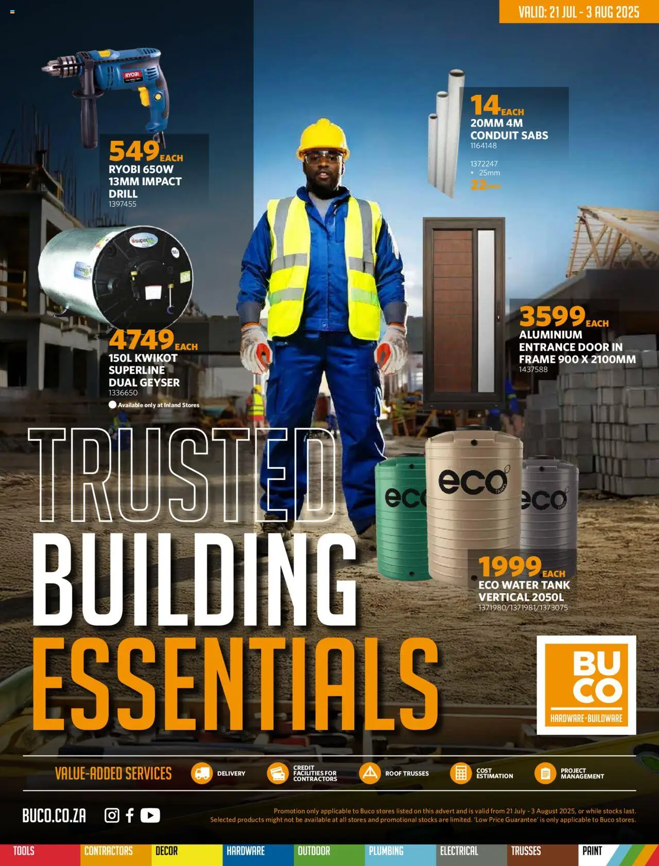 BUCO Specials │ valid from 21.07.2025 | Page: 1 | Products: Frame, Tank, Drill, Water