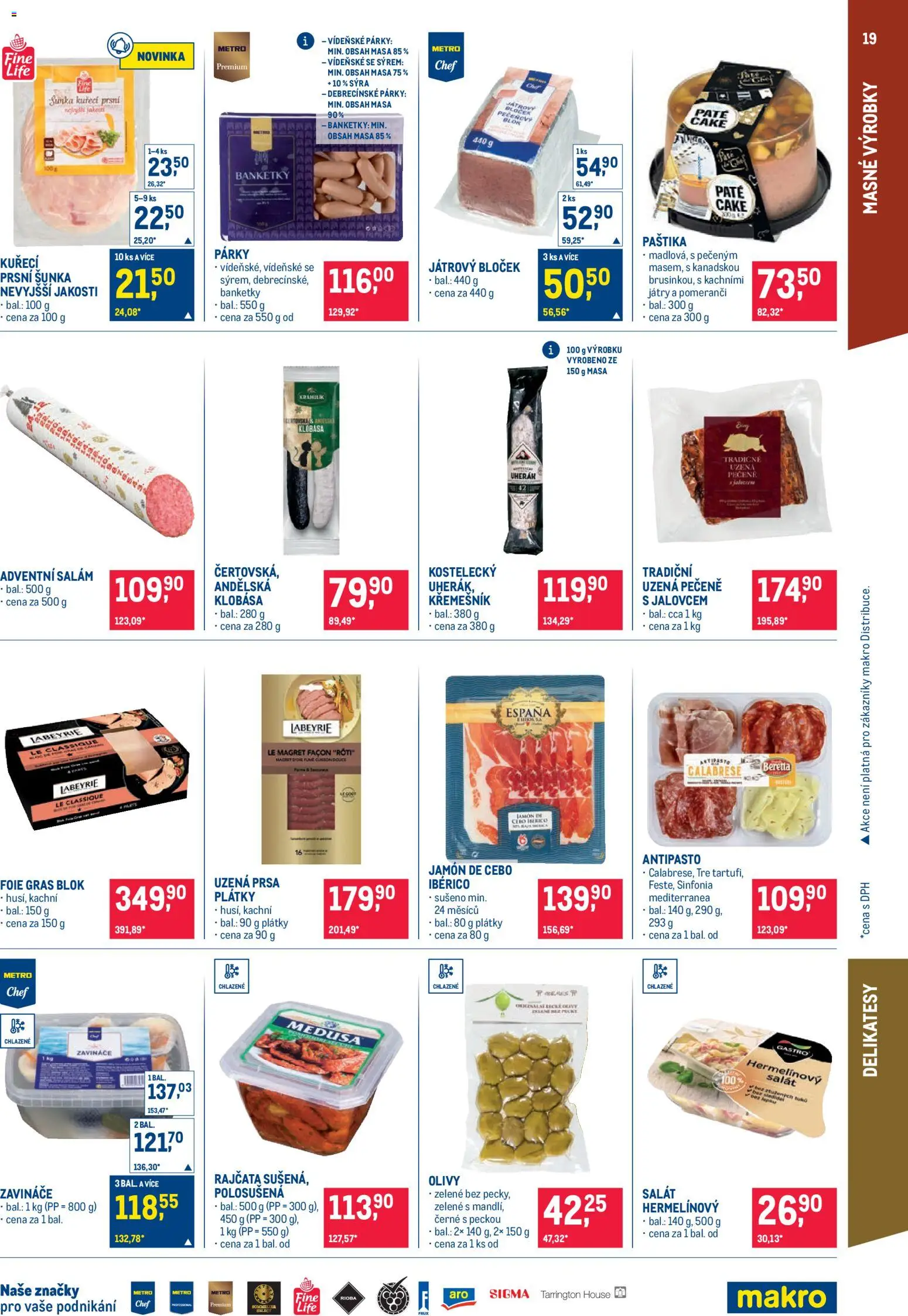 Makro leták - Pro milovníky jídla od 19.11.2025 | Strana: 19 | Produkty: Salám, Vídeňské párky, Párky, Paštika