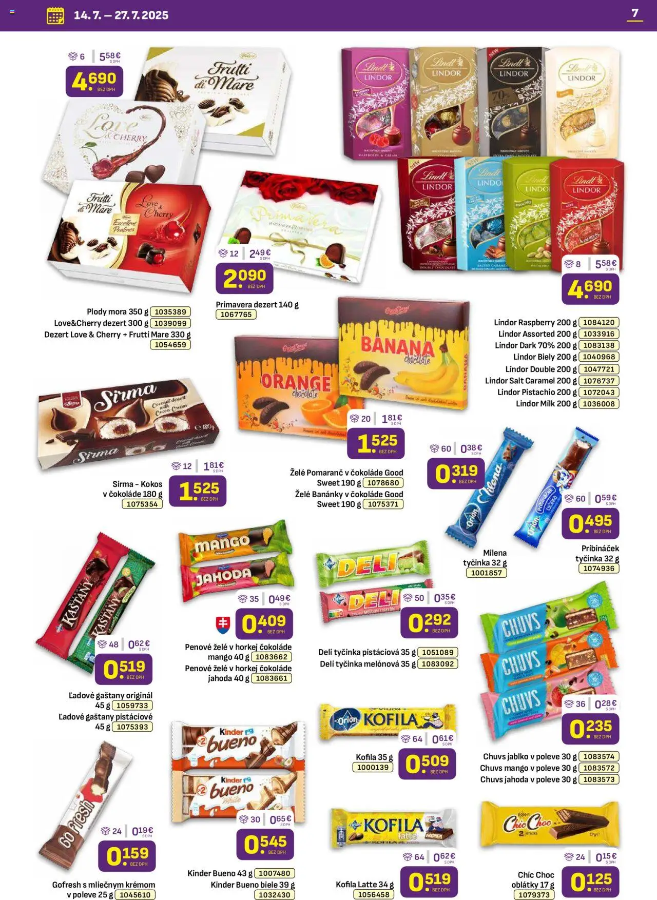 Libex leták │ platný od 14.07.2025 | Strana: 7 | Produkty: Lindt, Kinder Bueno, Apple, Mango