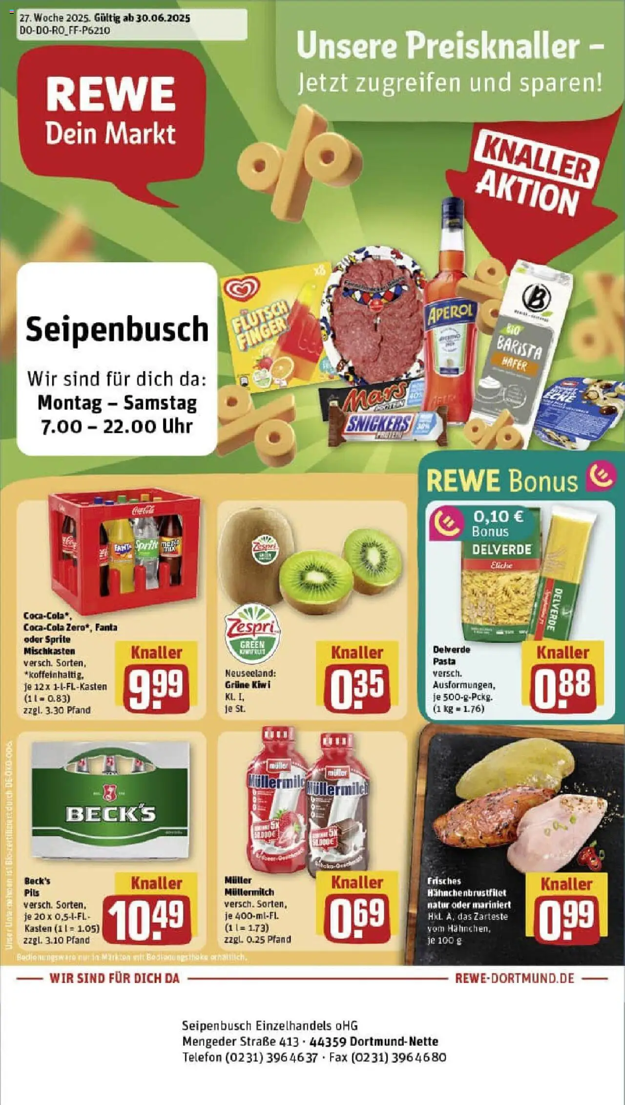 Rewe prospekt Dortmund	 - gültig ab dem 29.06.2025 | Seite: 1 | Produkte: Fanta, Snickers, Müllermilch, Telefon