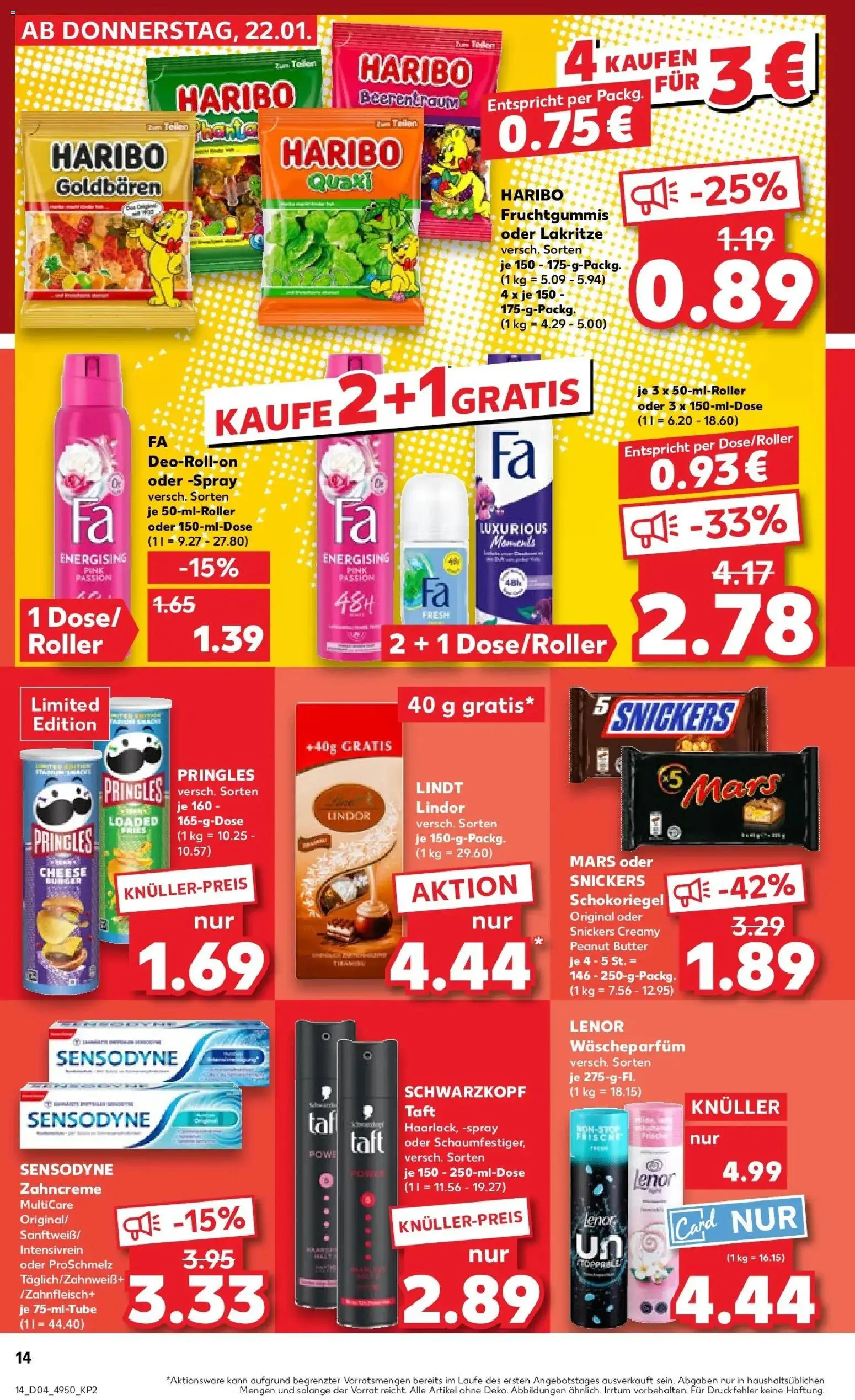 Kaufland prospekt Freiburg Im Breisgau	 – gültig ab 25.01.2026 | Seite: 14 | Produkte: Butter, Deodorant, Pringles, Lindt