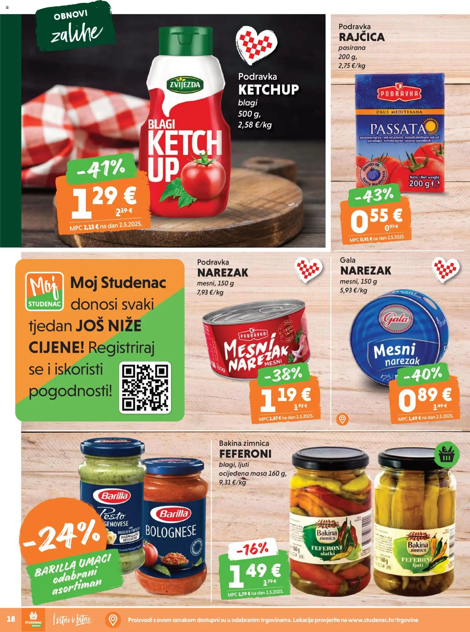 Studenac katalog | vrijedi od 18.03.2026 | Stranica: 18 | Proizvodi: Pasirana rajčica, Podravka, Narezak, Barilla