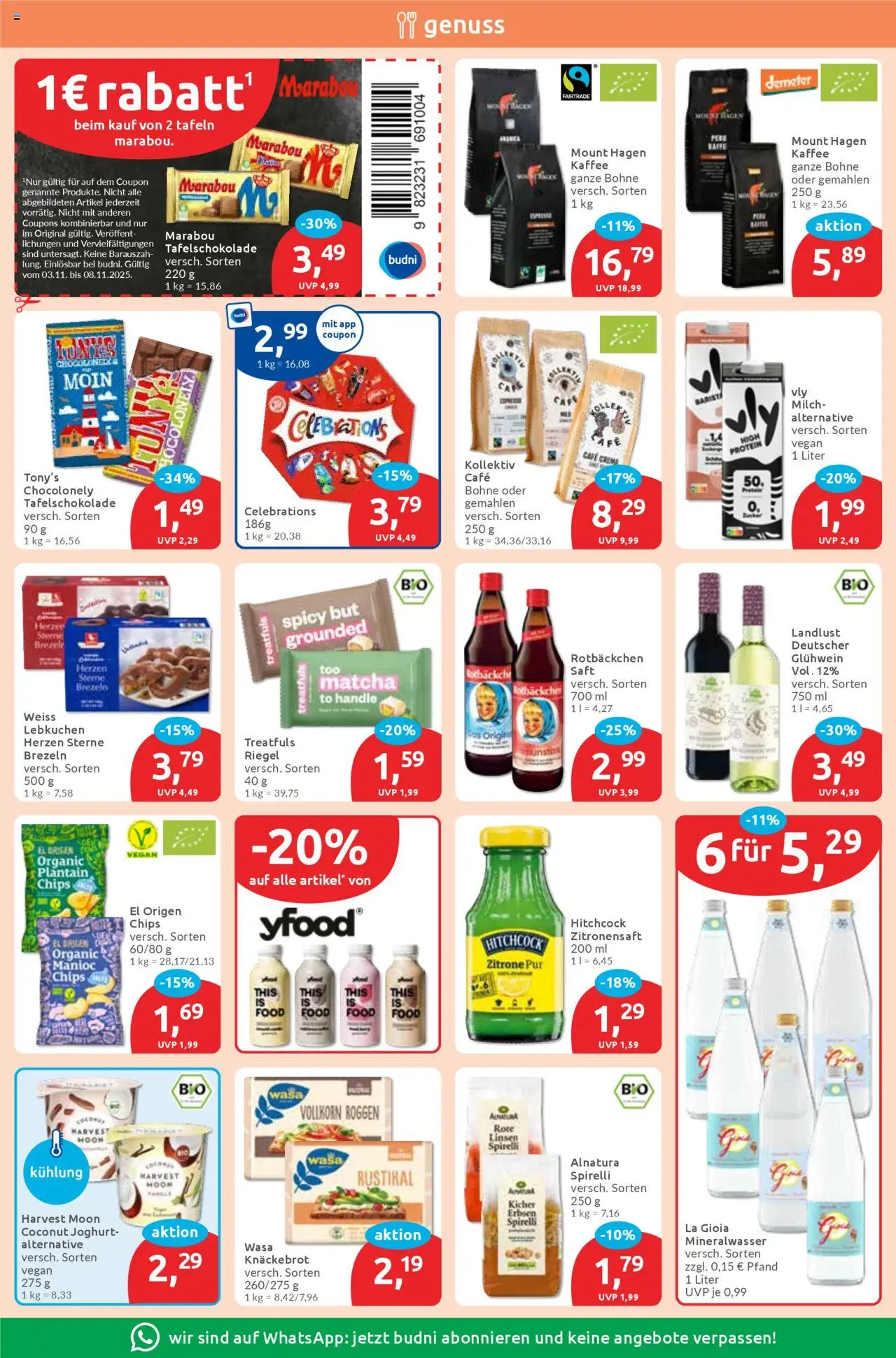 Budni Prospekt 	 – gültig ab 03.11.2025 | Seite: 6 | Produkte: YFood, Saft, Chips, Erbsen