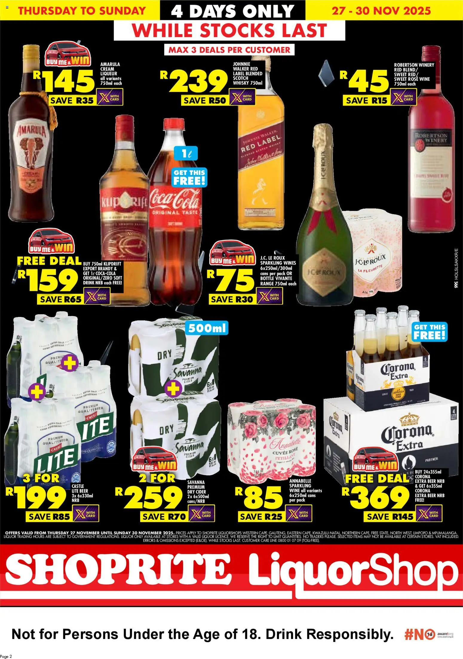 New Shoprite catalogue – valid from 27.11.2025 | Page: 2 | Products: Brandy, Cider, Wine, Cream