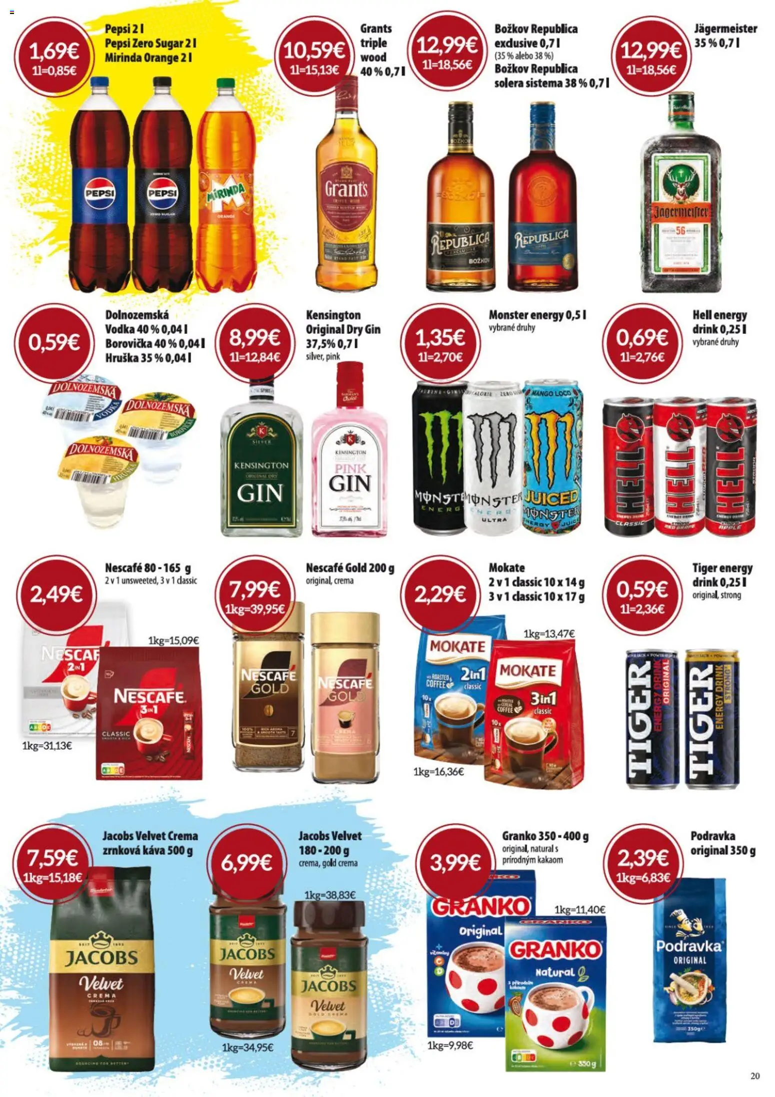 Nové KARMEN CBA akcie – leták je platný od 06.11.2025 | Strana: 20 | Produkty: Republica, Mirinda, Granko, Zrnková káva