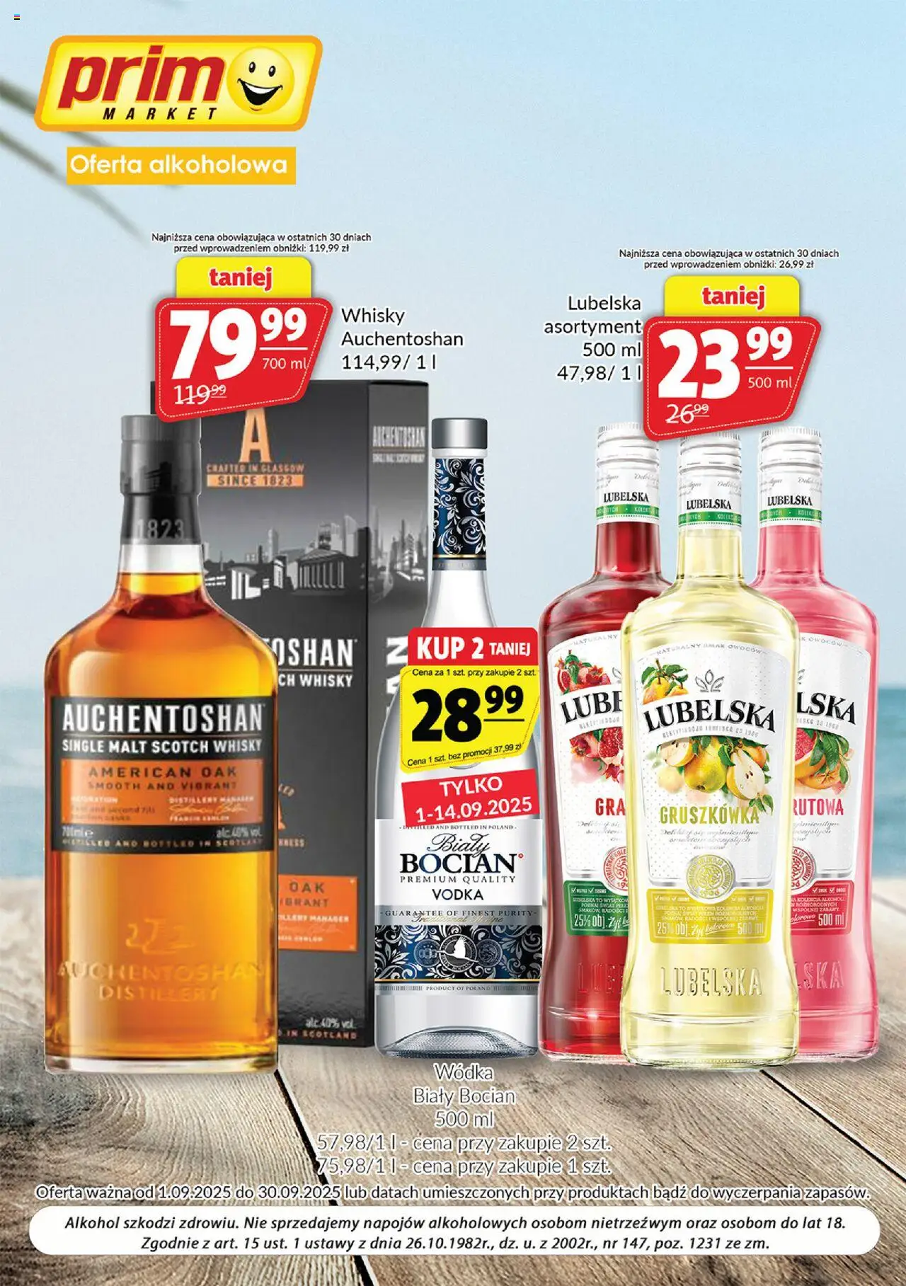 Prim Market Gazetka - Oferta alkoholowa od 01.09.2025 | Strona: 1 | Produkty: Vodka, Alkohol, Wódka, Whisky