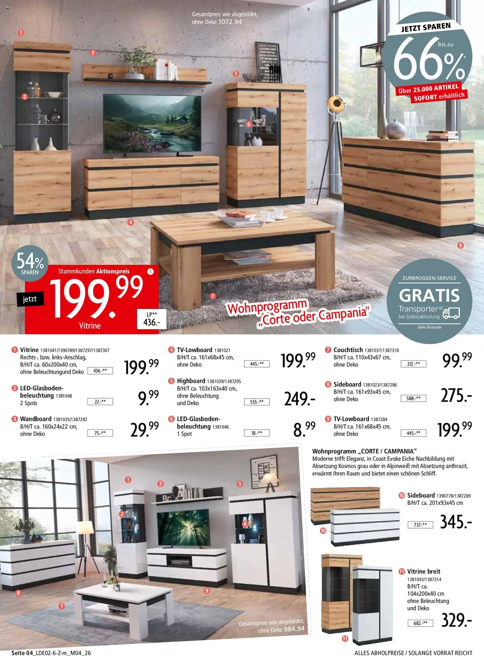 Zurbrüggen Prospekt 	 – gültig ab 22.02.2026 | Seite: 4 | Produkte: HIghboard, Wandboard, Vitrine, Couchtisch