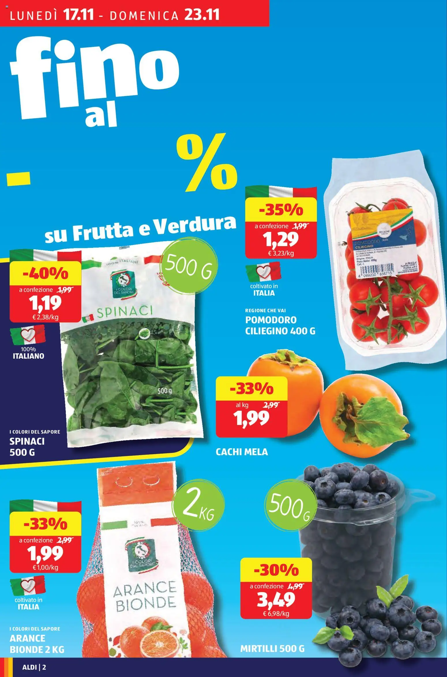 Volantino Aldi del 17.11.2025 | Pagina: 4 | Prodotti: Arance, Frutta, Pomodoro, Spinaci