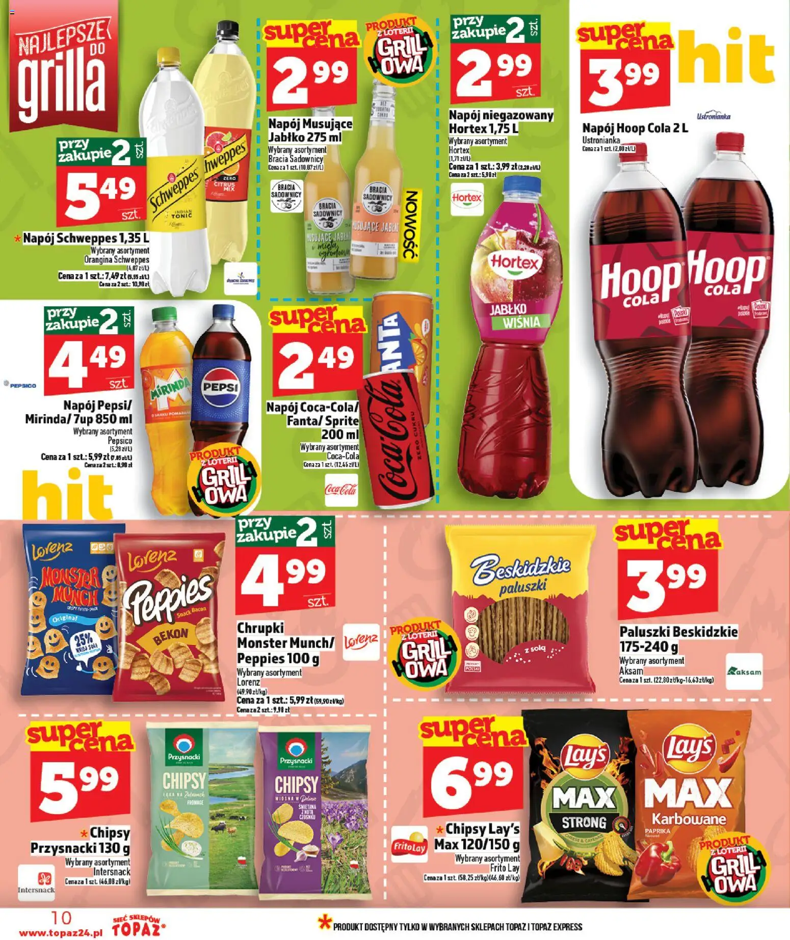 Topaz gazetka - Ceny małe na stałe od 23.04.2026 | Strona: 10 | Produkty: Chipsy, Chrupki, Bekon, Grill