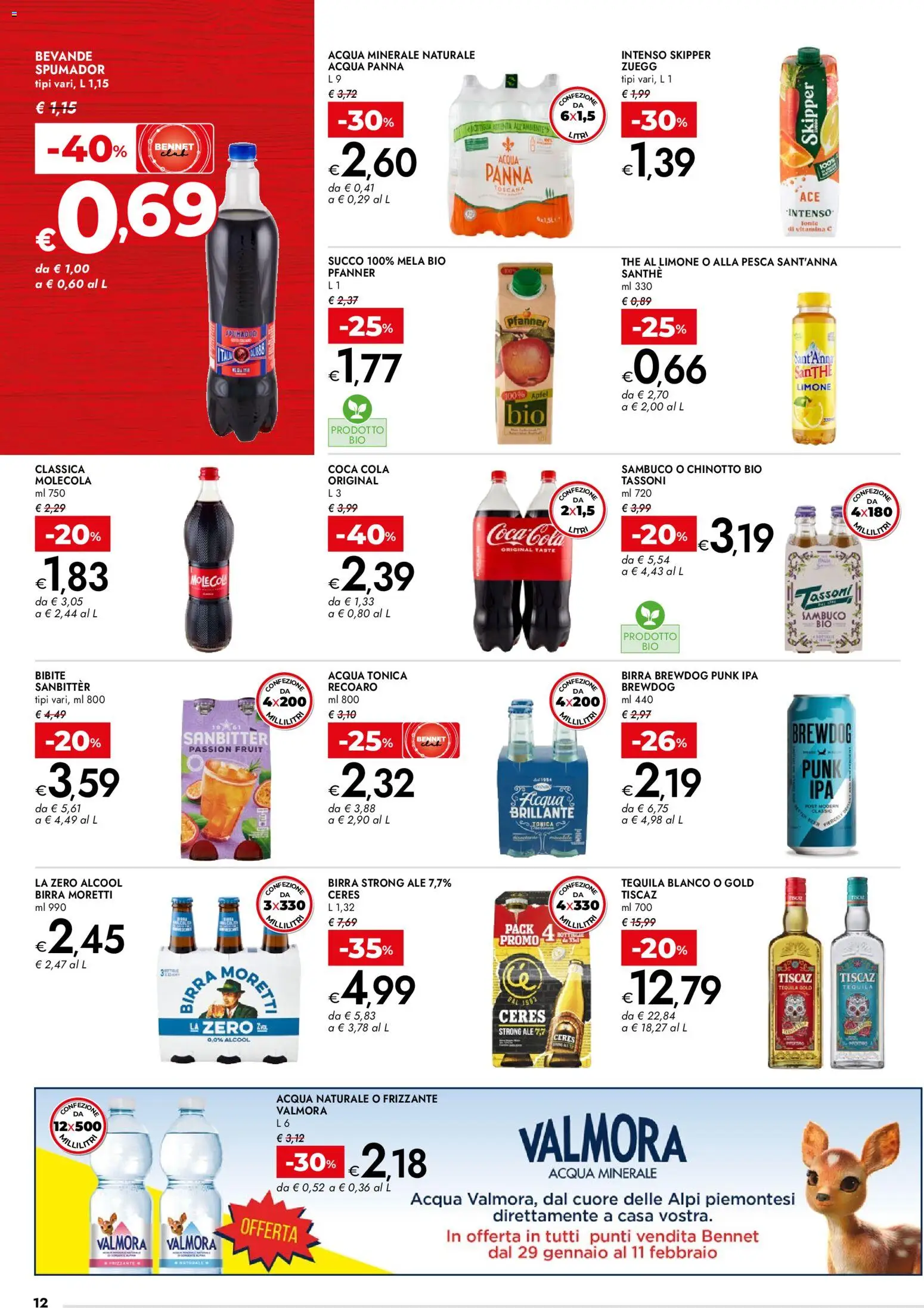 Volantino bennet del 29.01.2026 | Pagina: 12 | Prodotti: Acqua Panna, Acqua tonica, The, Acqua minerale