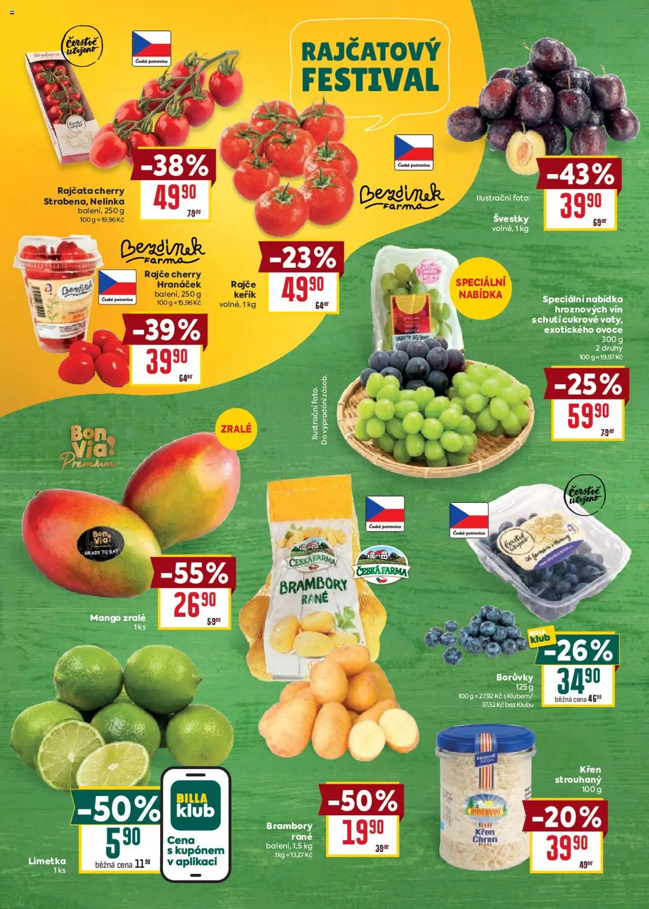 Billa Velký leták od 13.08.2025 | Strana: 2 | Produkty: Ovoce, Mango, Křen, Švestky
