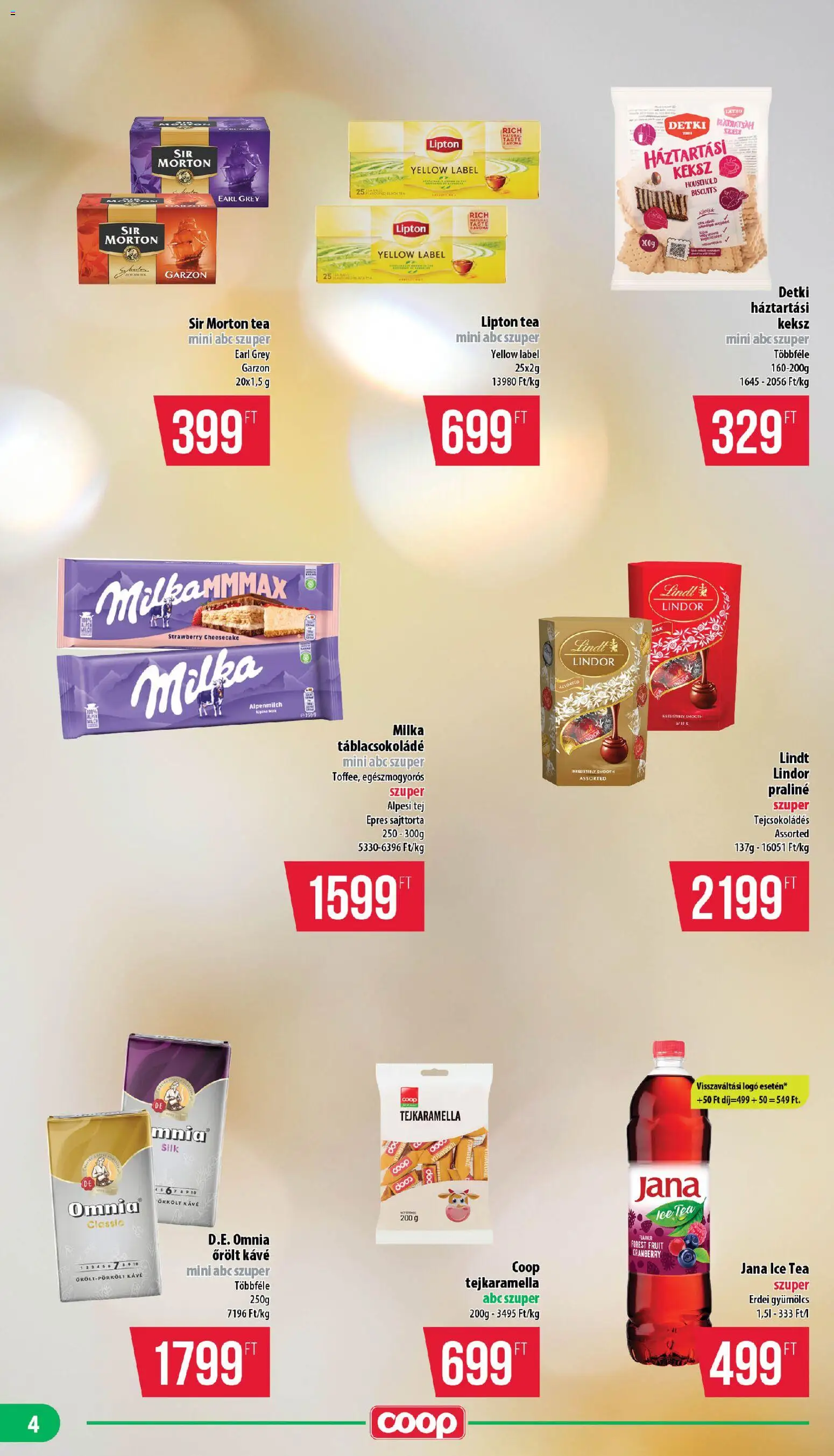 COOP akciós ujság - amely érvényes a következő dátumtól: 15.01.2026 | Oldal: 4 | Termékek: Tej, Kávé, Őrölt kávé, Keksz